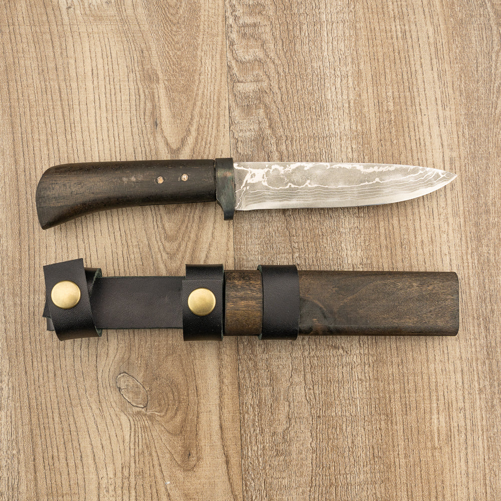 Takeshi Saji Kamui Style Damascus Hunting Knife 120mm - Premium Japanese Handmade Outdoor Survival Knife for Camping, Hunting & Bushcraft