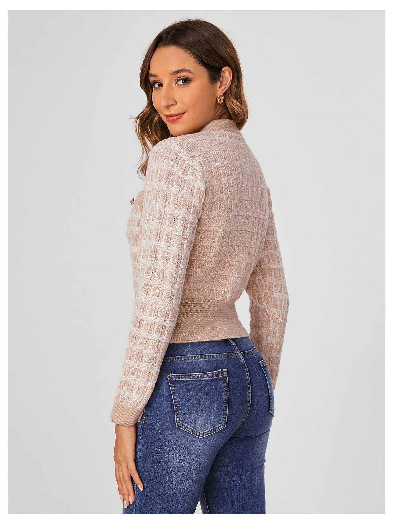 Stylish Women's Cropped Cardigan with Pearl Buttons | Open Front Knit Sweater | Lightweight Outerwear for Spring & Fall | Perfect for Office, Date Night & Casual Outings