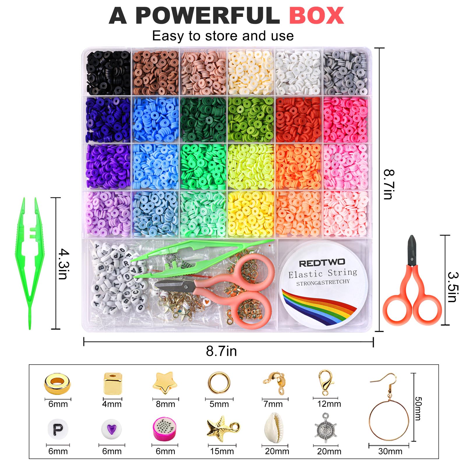 Redtwo 4200pcs Clay Beads for Bracelet Making Kit - DIY Friendship Bracelet Heishi Beads, Preppy Flat Beads for Arts & Crafts, Creative Birthday Gifts for Kids Ages 6-13 - Perfect for Jewelry Making, Party Favors & Summer Camp Activities