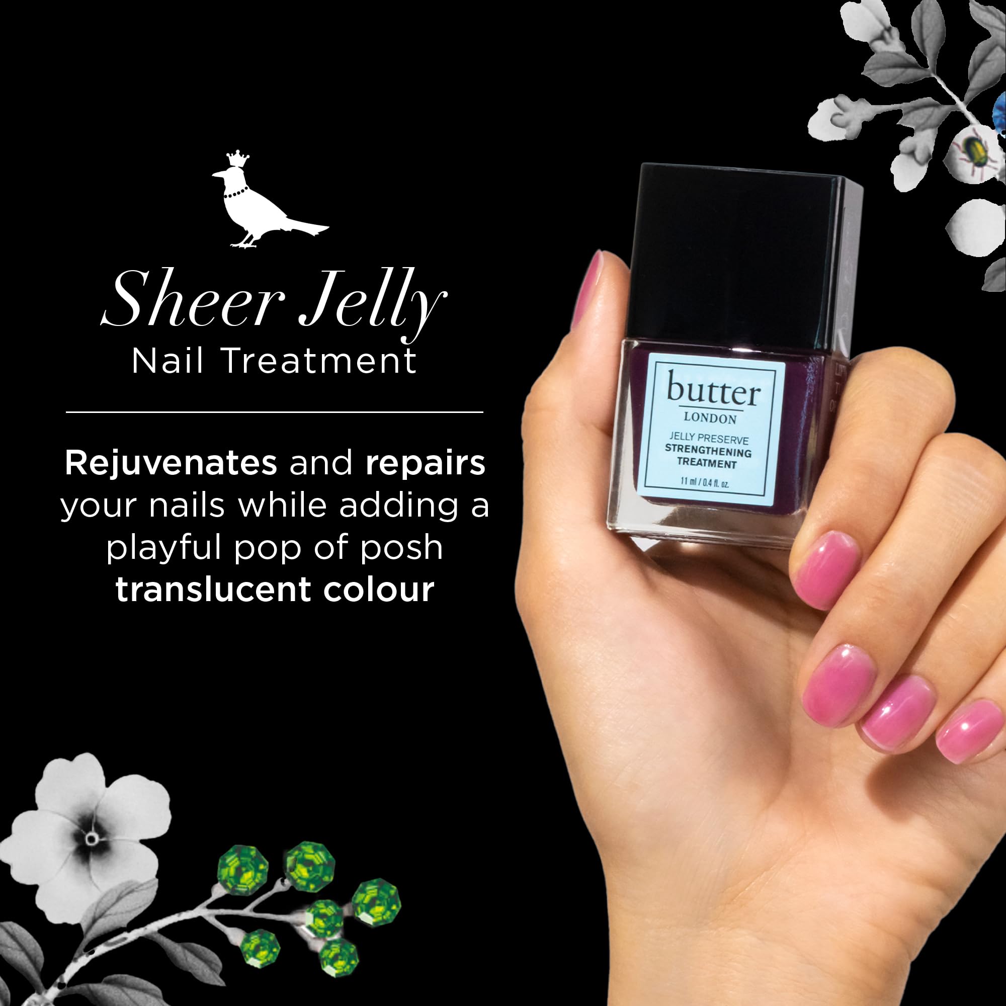 Butter London Nail Strengthener for Damaged Nails - Jelly Preserve Translucent Nail Polish to Strengthen, Nourish & Rejuvenate Nail Beds - Best Nail Care Treatment for Weak, Brittle Nails - Perfect for Salon & Home Manicures