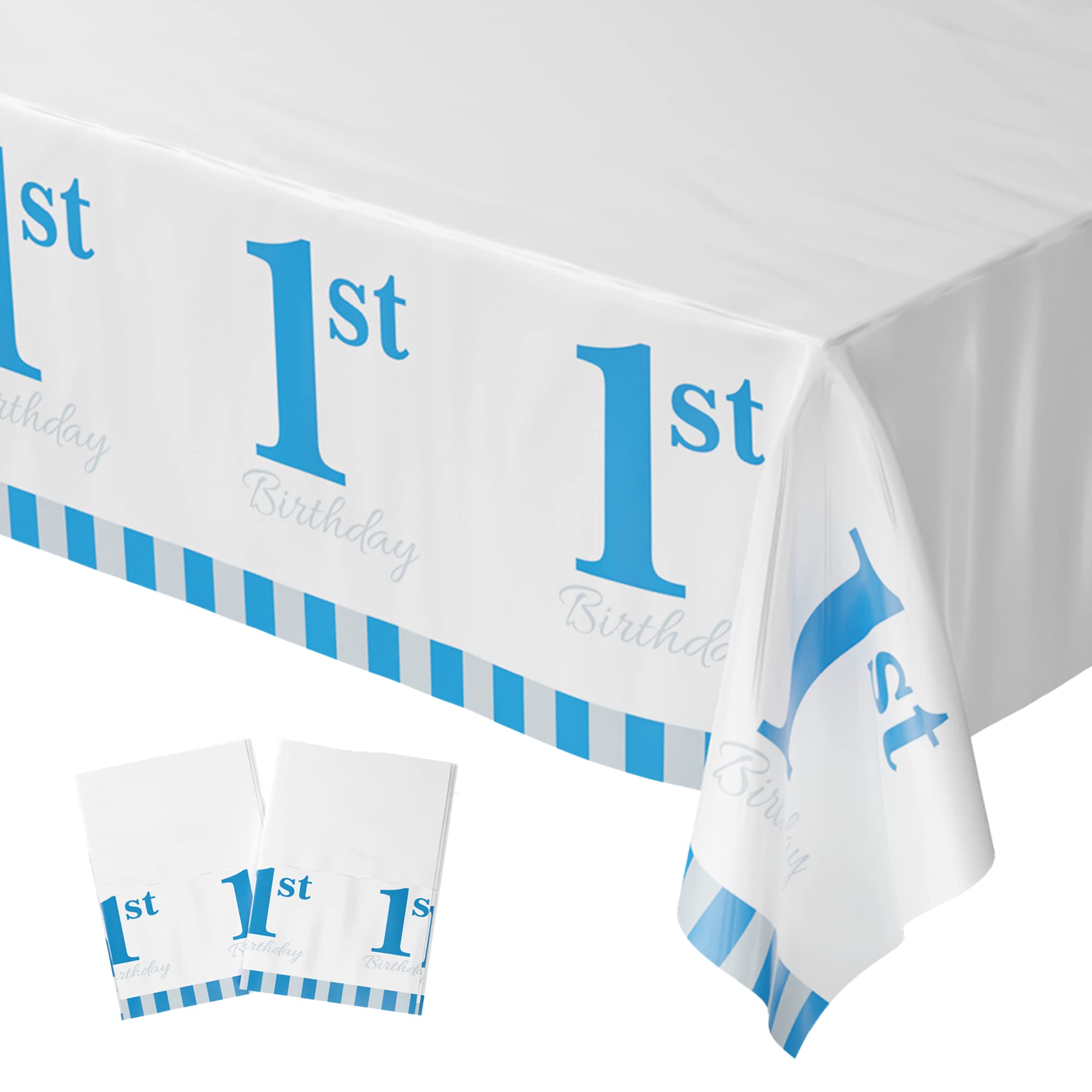 Blue Orchards 1st Birthday Table Covers (Pack of 2) - 54x108 Inch XL Tablecloth for Boys - First Birthday Party Decorations, Baby Boy Birthday Supplies - Perfect for 1 Year Old Birthday Celebrations, Baby Showers & Milestone Parties