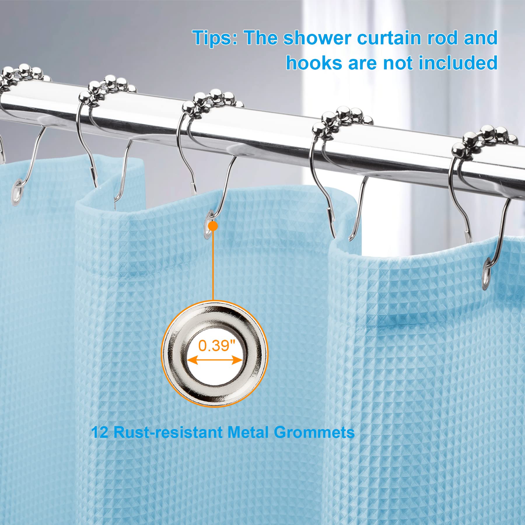 AmazerBath Waffle Weave Shower Curtain - Premium Heavy Duty Hotel Quality Bathroom Decor, 72x72 Inches, Baby Blue - Soft Fabric for Bath & Shower, Perfect for Home, Hotel, and Spa Use