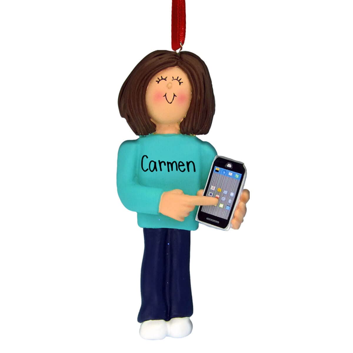 Personalized Smart Phone Christmas Ornament - Custom Brown Hair Female Design - Perfect for Holiday Decorations, Gift Giving & Tree Trimming