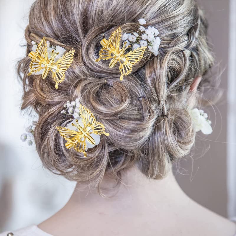 Staila 6 PCS 3D Gold & Silver Metal Butterfly Hair Clips - Moving Hair Barrettes for Women & Girls | Cute Hair Accessories for Parties, Weddings & Everyday Wear
