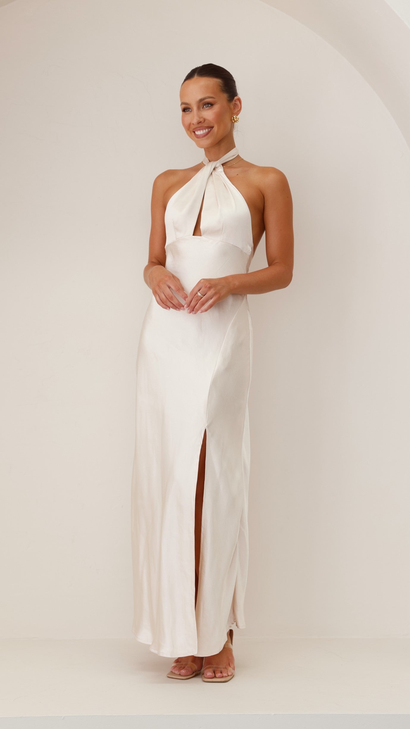Amalia Maxi Dress in Champagne - Elegant Long Flowy Dress for Women, Perfect for Weddings, Parties & Summer Vacations