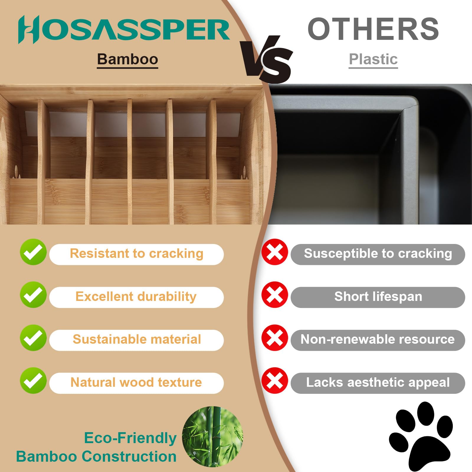 Premium Bamboo Cat Food Can Organizer - 2-Tier Stackable Wet Cat Food Storage Rack with FIFO System & 4 Hooks, Holds 42 (3oz) Cans - Space-Saving Pet Food Dispenser for Pantry & Kitchen Organization