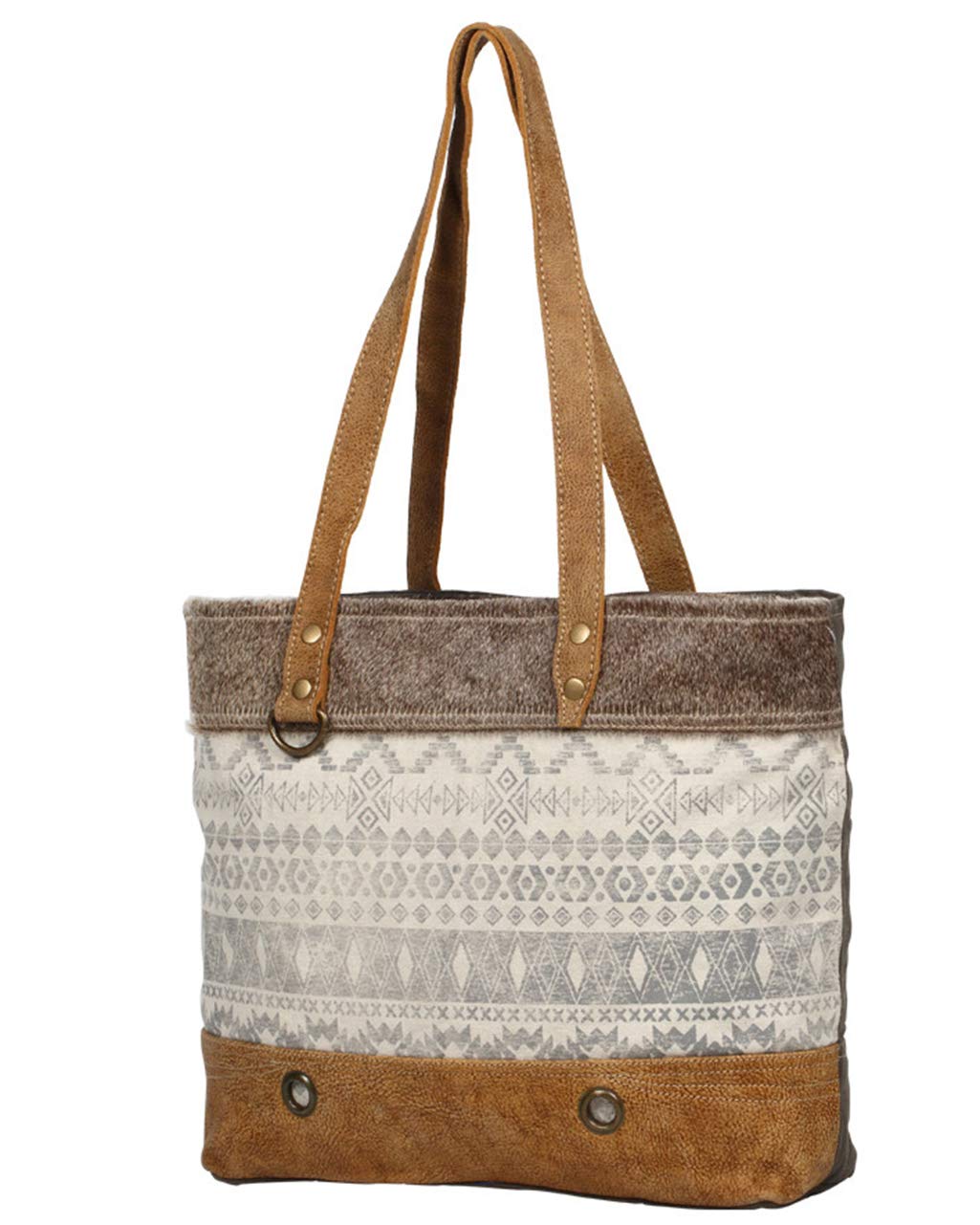 Myra Upcycled Leather Tote Bag - Brown Cowhide Canvas for Work & Travel