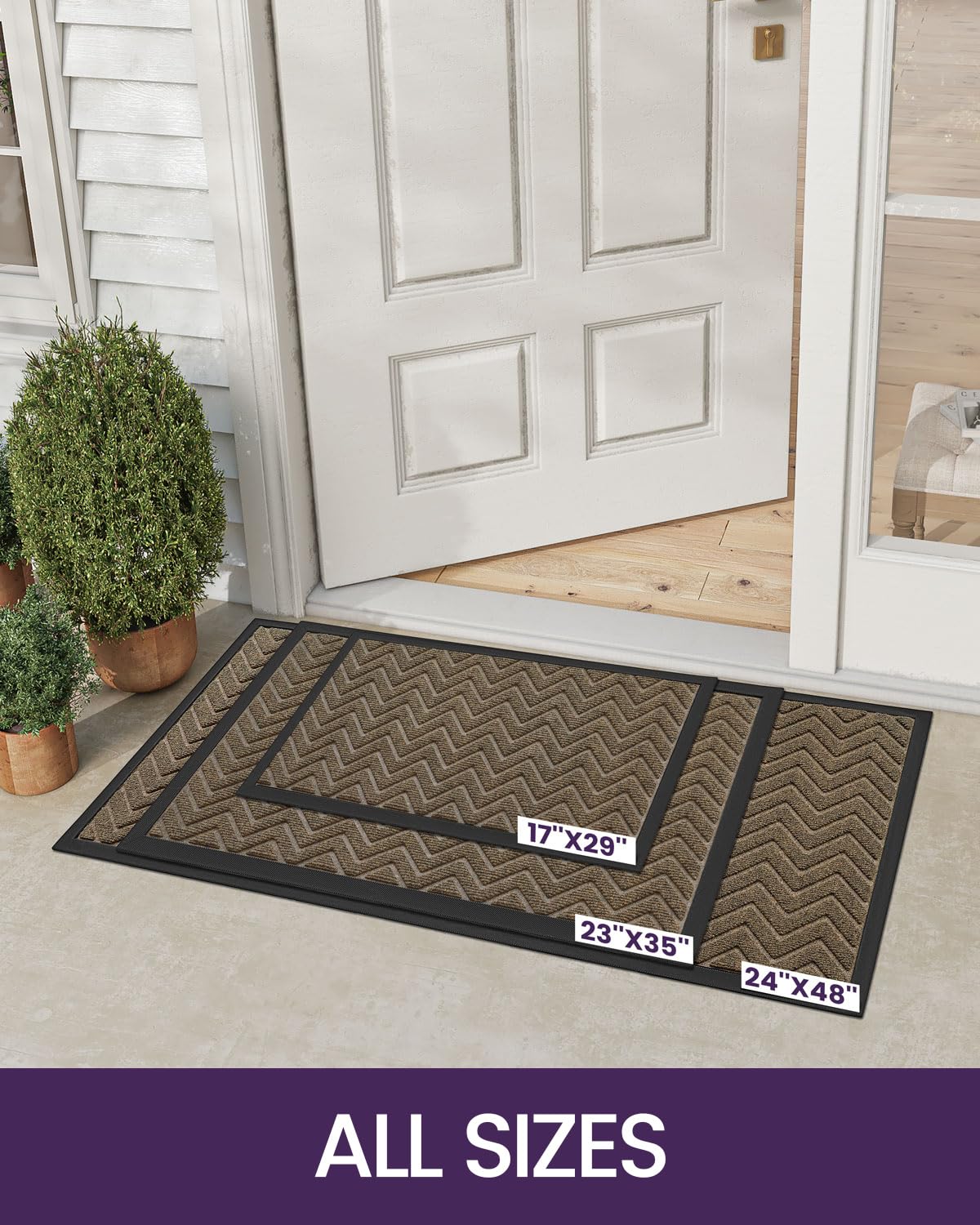 DEXI Heavy Duty Rubber Backed Doormat for Front Door - 4x2 Feet, Stain & Fade Resistant, Low-Profile Easy Clean Entryway Floor Mat in Chevron Dark Brown - Perfect for Outdoor/Indoor Use at Home, Office, or Apartment Entrance