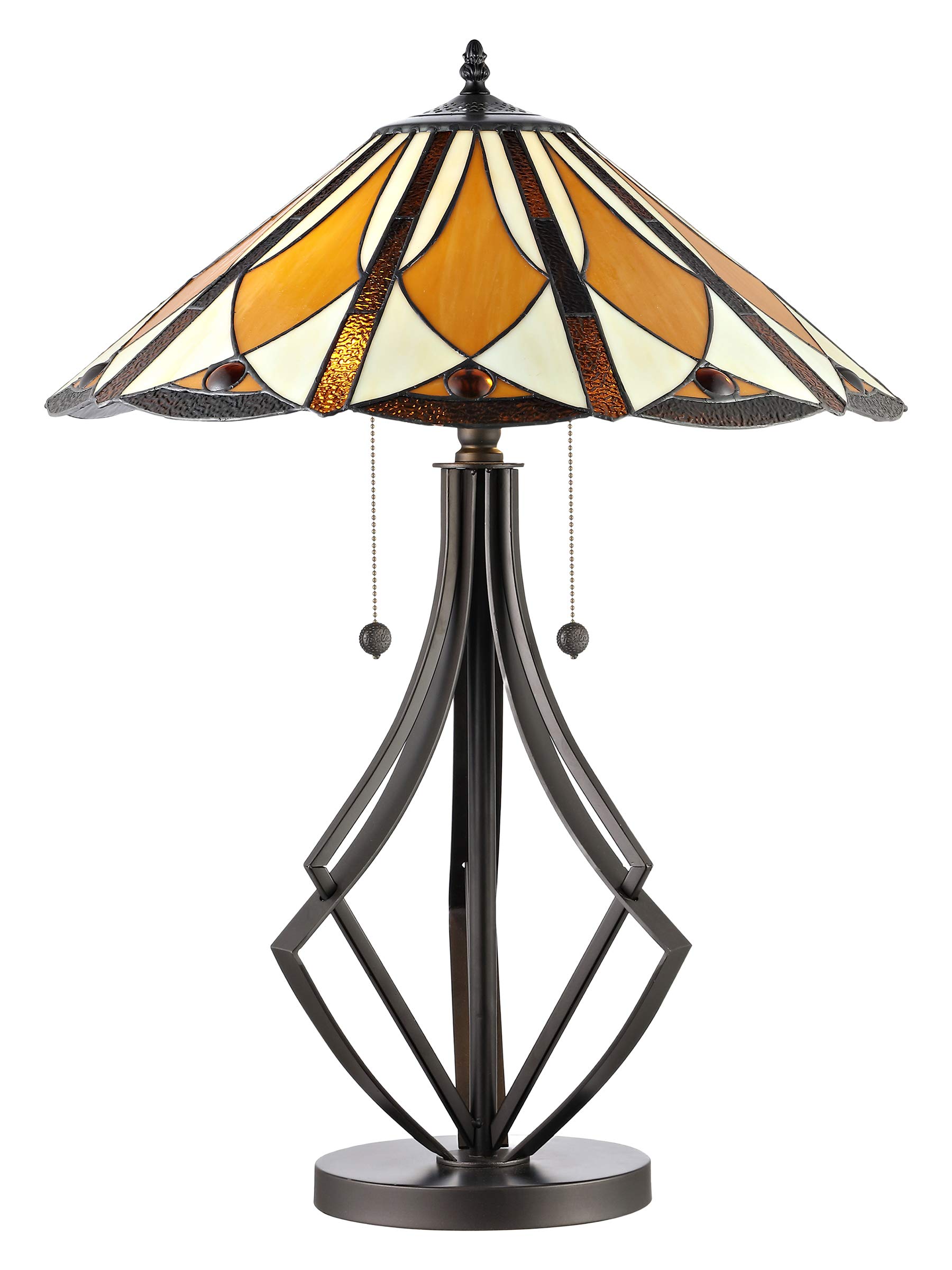Dale Tiffany TT19191 Diamond Flare Tiffany Style Stained Glass Table Lamp in Antique Bronze - Perfect for Living Room, Bedroom & Office Decor