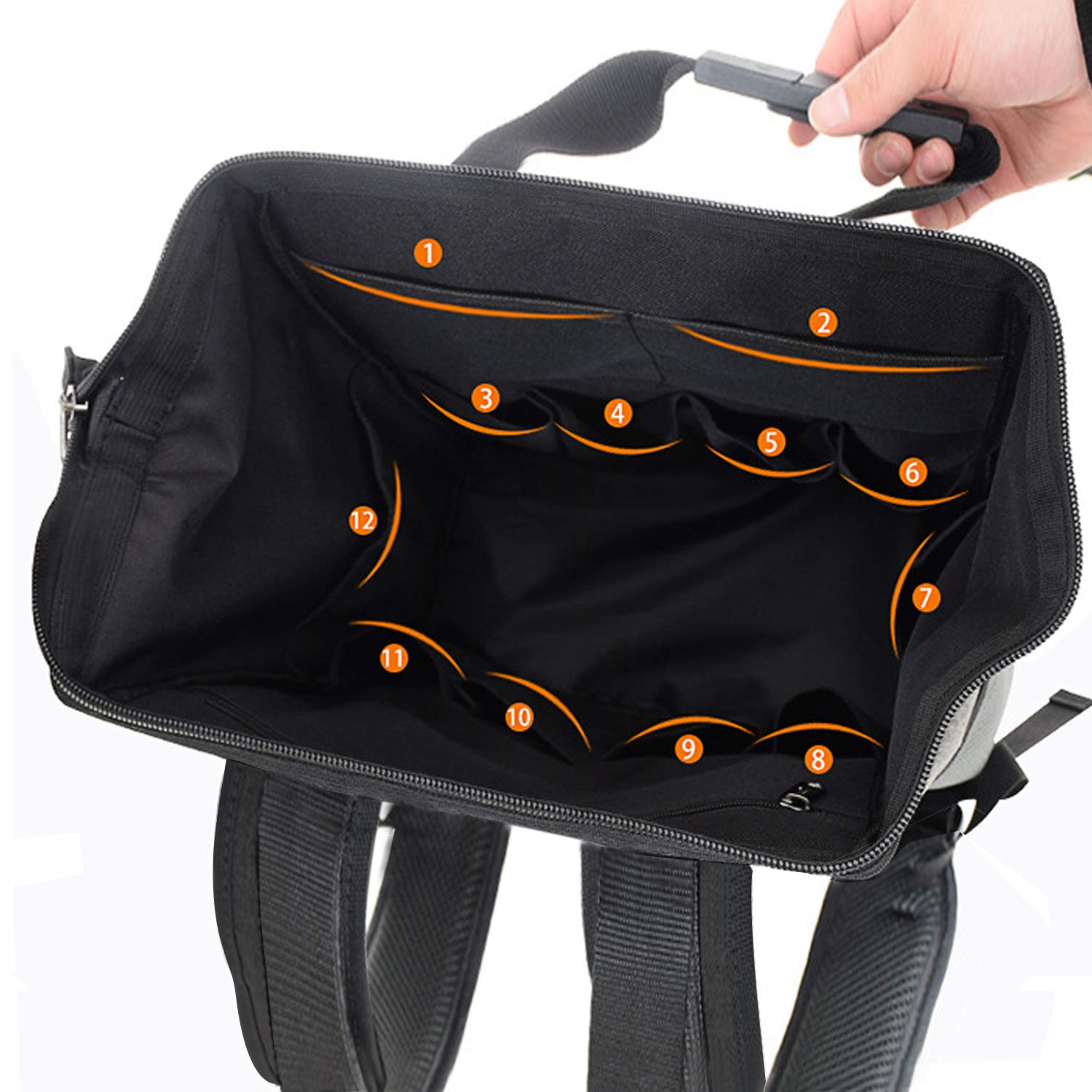 Heavy Duty Tool Backpack with Padded Back Support - Large Capacity Electrician Tool Bag for Plumbers, HVAC Technicians & Cable Repairmen | Durable Work Backpack for Construction Sites & Field Service Jobs