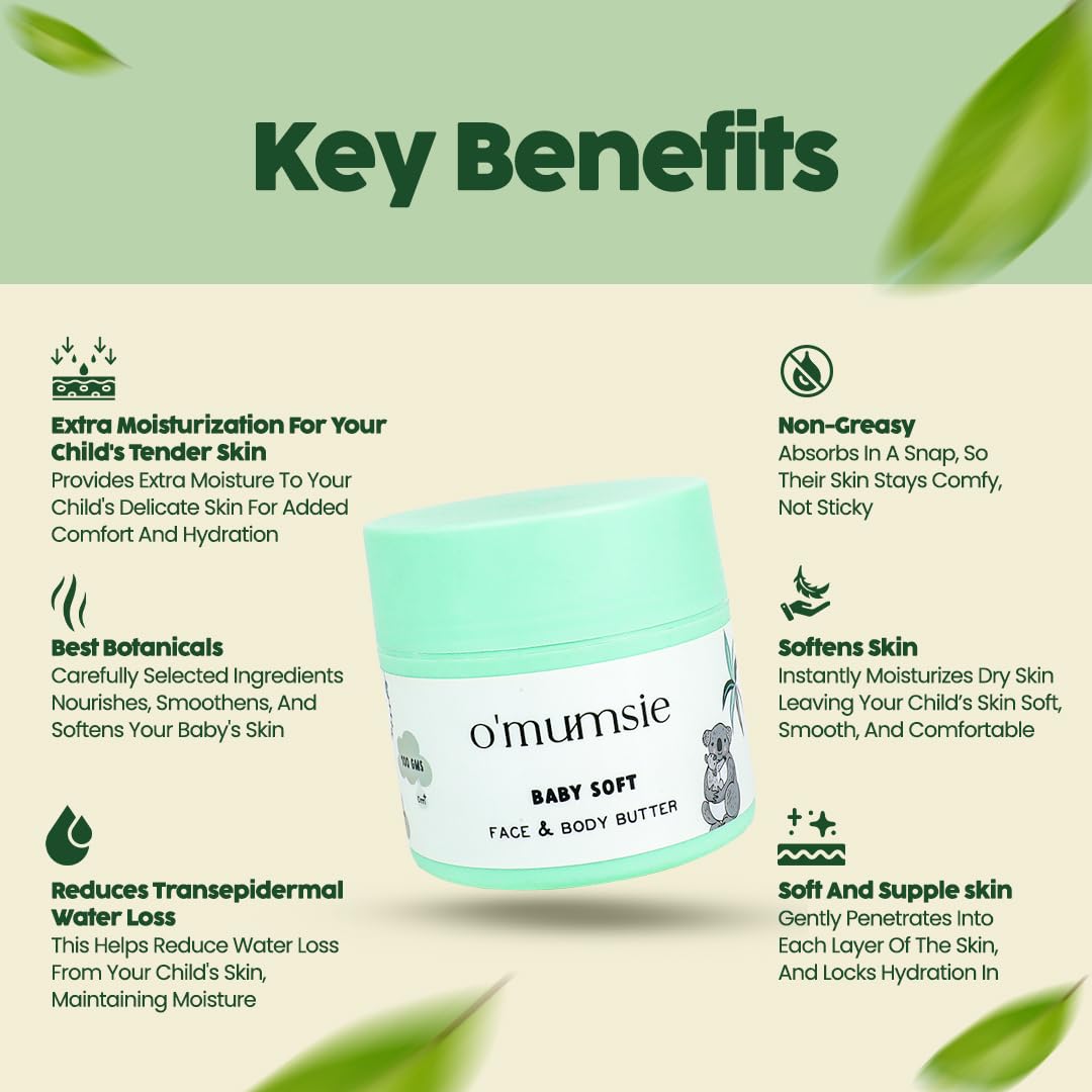 O'mumsie Baby Body Butter Moisturizing Lotion for Eczema Relief - Oatmeal & Cocoa Butter Enriched Cream for Dry, Sensitive Skin - 100g | Gentle Daily Moisturizer for Newborns & Toddlers with Itchy Skin