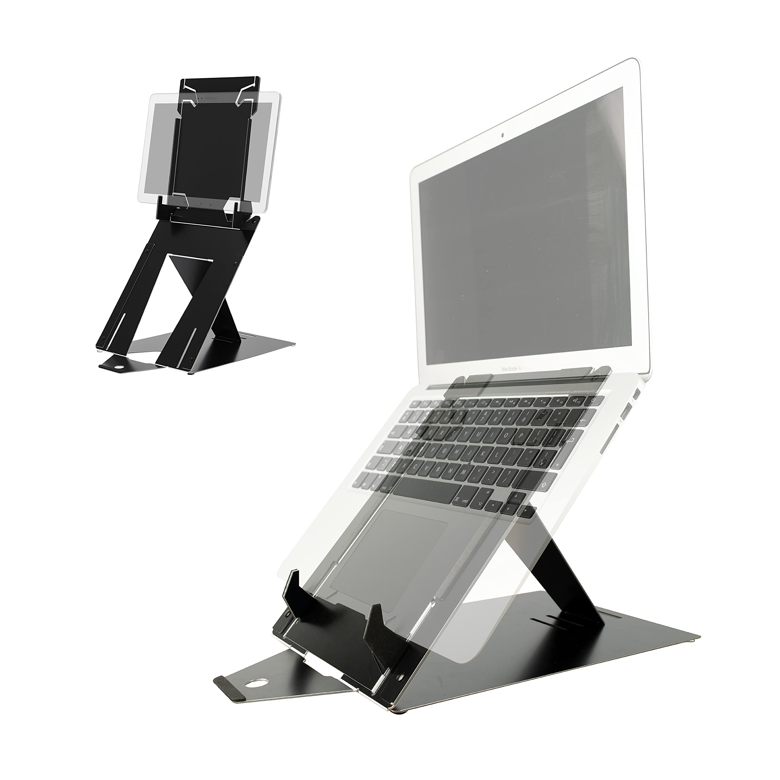 R-Go Riser Duo 2-in-1 Adjustable Laptop & Tablet Stand - Ultra-Thin Aluminum Ergonomic Holder for MacBook Air/Pro, Dell XPS, Lenovo & 10-22