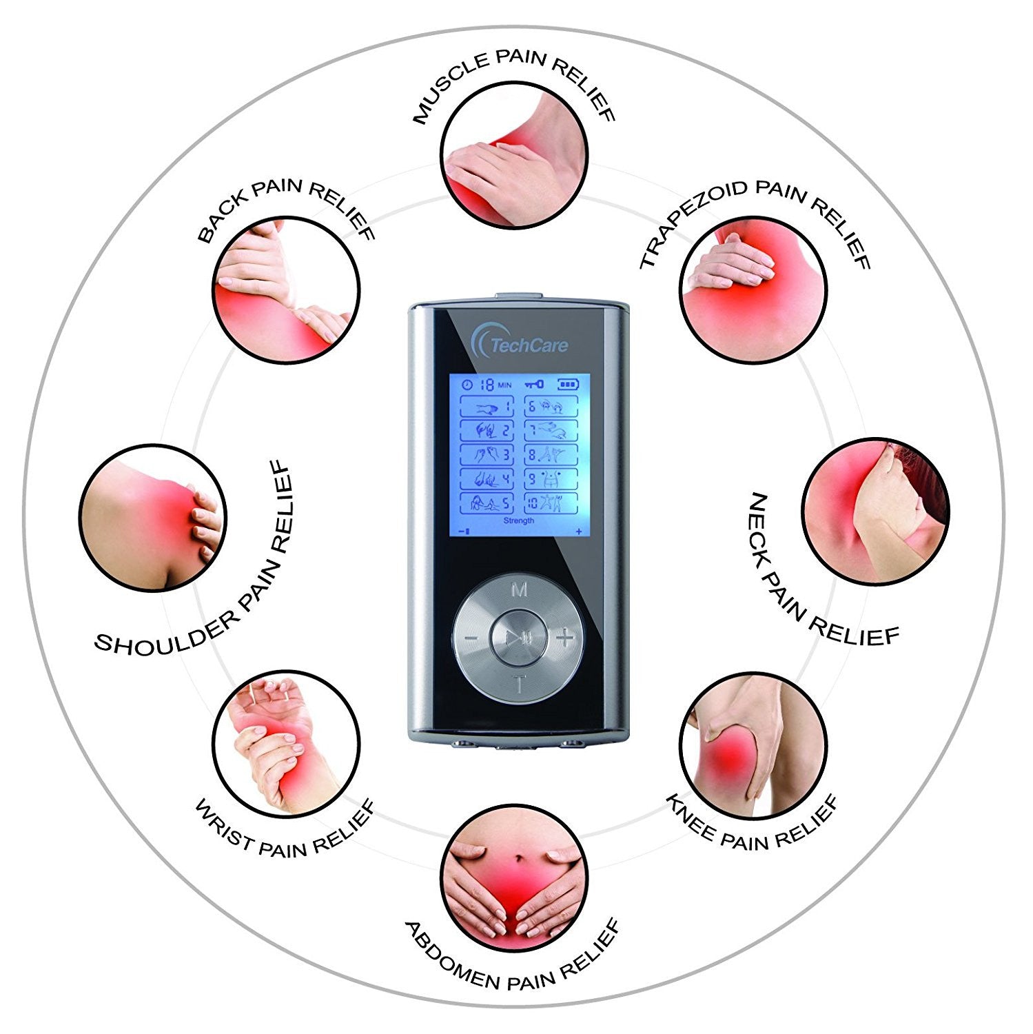 TechCare Mini Massager TENS Unit - Portable Muscle Pain Relief Device for Back, Neck & Shoulder Pain - Perfect for Home, Office & Travel Use