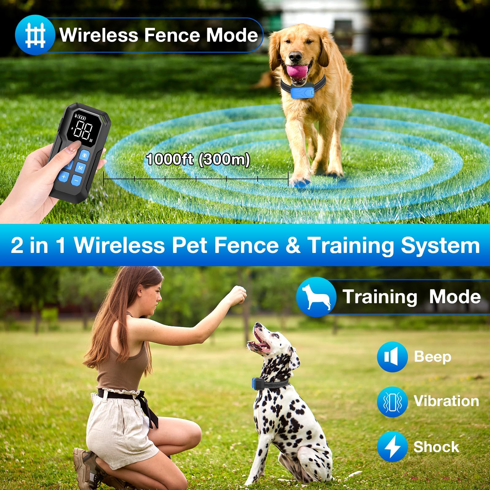 CPPSLEE Wireless Dog Fence System - 2-in-1 Electric Pet Containment with Waterproof Training Collar | Safe & Adjustable for Small to Large Dogs | Perfect for Backyard, Garden & Outdoor Use