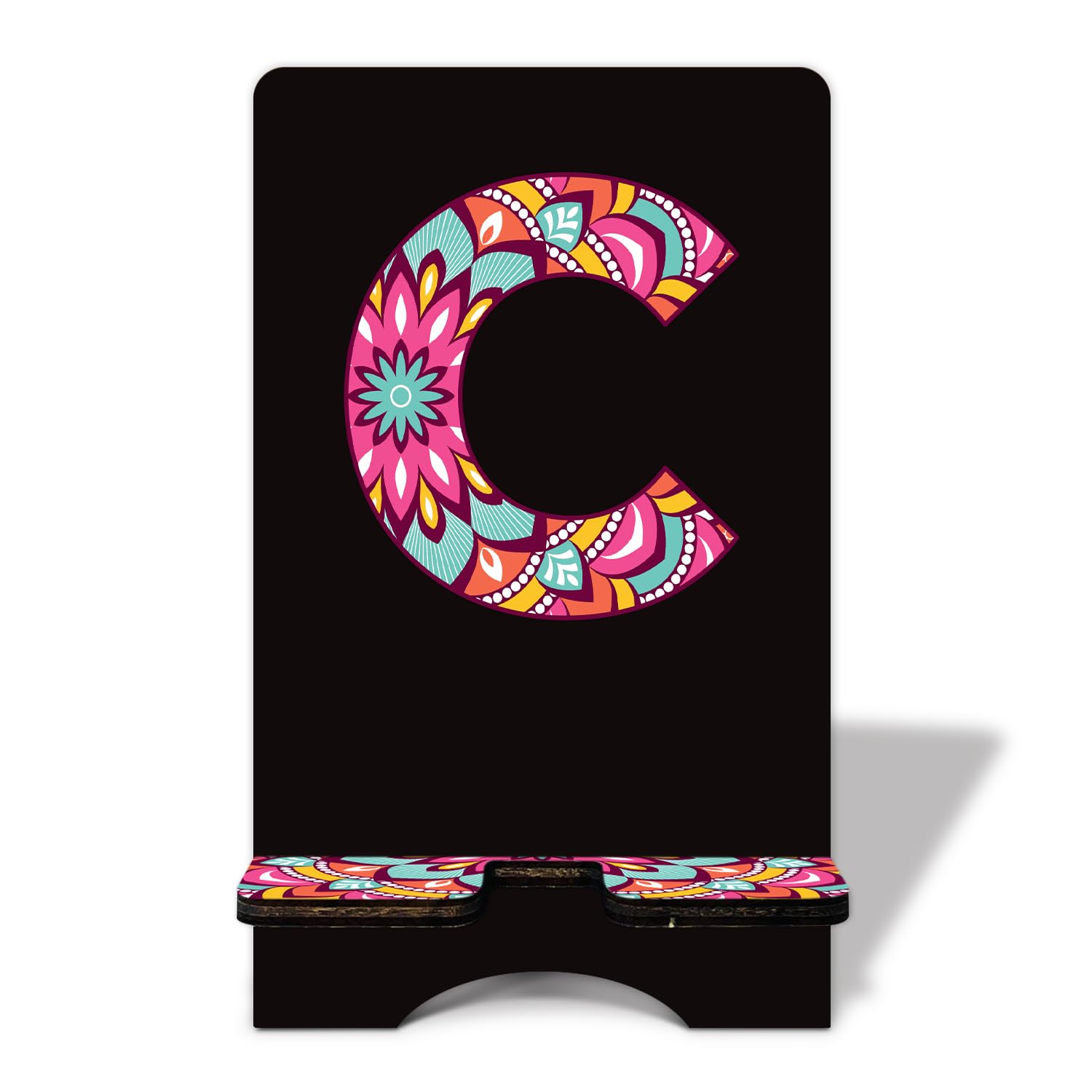 Personalized Initial Wooden Phone Stand - Universal Desk & Office Cell Phone Holder with Charging Hole for iPhone, Samsung, Tablets - Perfect for Work, Home & Video Calls