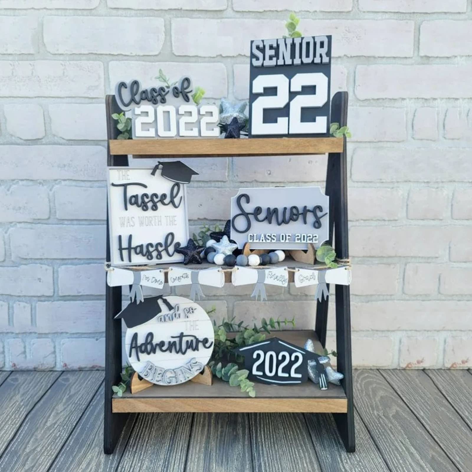 WujiJia 2022 Graduation Hat & Dress Diploma Tiered Tray Decor - Graduation Party Decorations for Girls & Boys - Perfect for Graduation Gifts, Photo Backdrops & Table Centerpieces