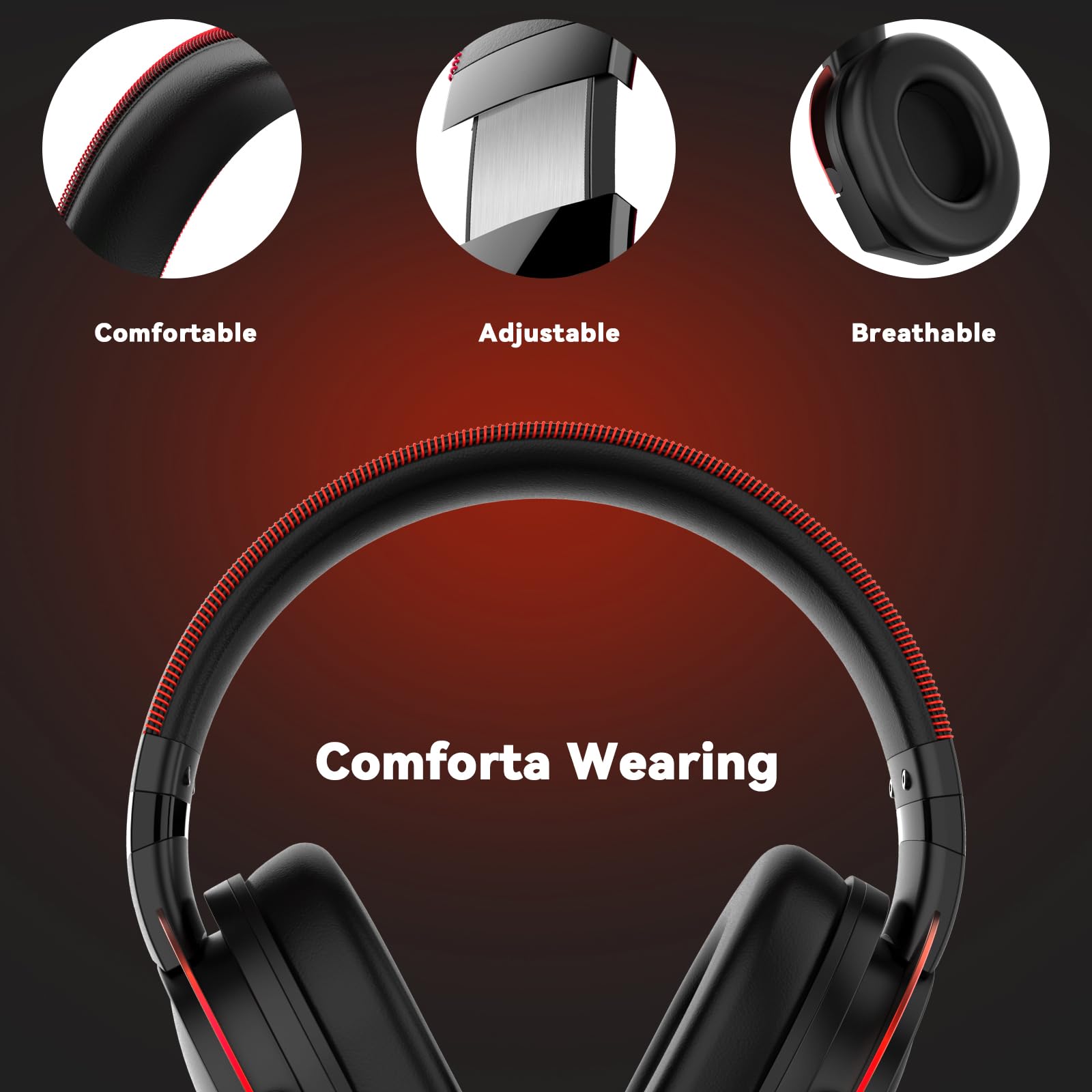 A88 Gaming Headset with Microphone - Stereo Wired Noise Cancelling Over-Ear Headphones for PC, PS5, Xbox Series X/S, PS4, Laptop, Mac, Nintendo Switch - Perfect for Gaming, Streaming & Online Classes (Red)