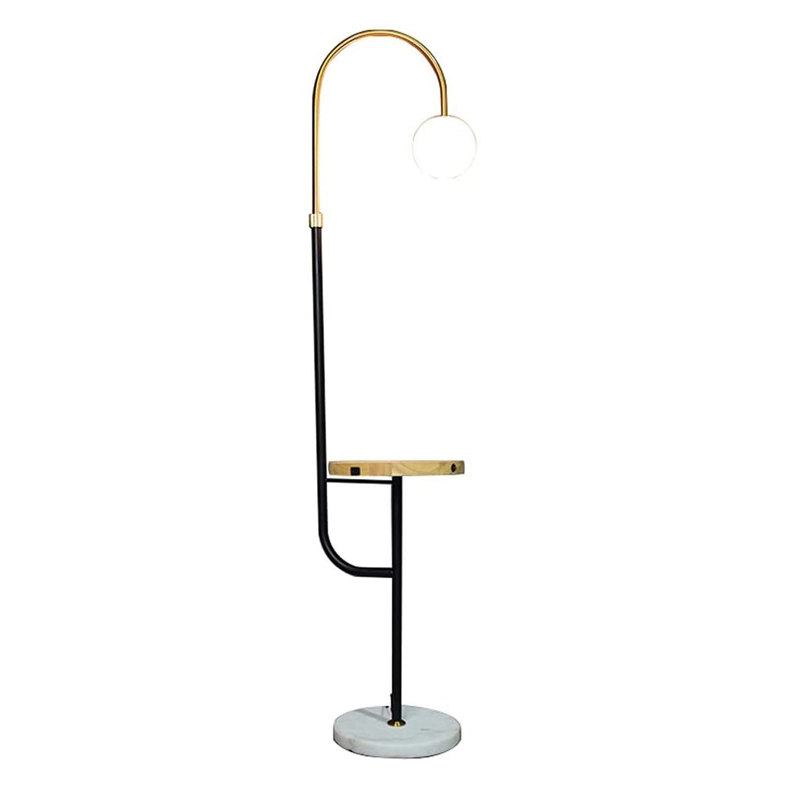 Modern Arc Floor Lamp with Tray Table & White Spherical Glass Shade - Adjustable Reading Standing Lamp for Living Room, Bedroom, Office - Tall Pole Design for Contemporary Home Decor (Perfect for Reading Nooks, Workspaces & Cozy Corners)