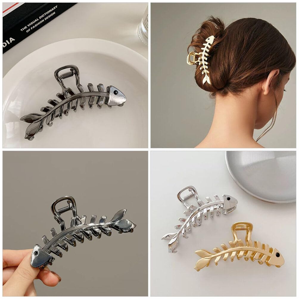 EXCLUZO 3-Pack Metal Fishbone Hair Clips - Large Non-Slip Jaw Clips for Women with Thick or Thin Hair | Perfect for Updos, Ponytails & Everyday Hairstyles