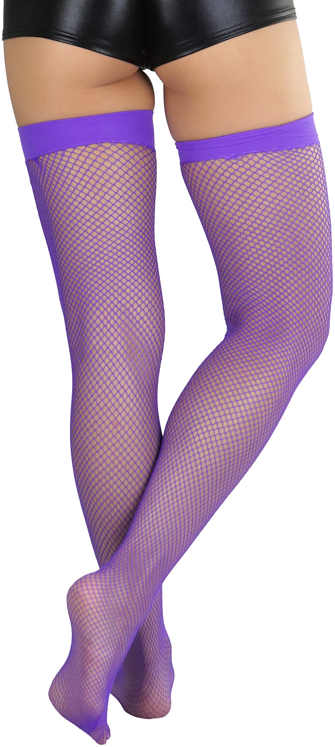 ToBeInStyle Women's Sexy Nylon Thigh High Stockings with Opaque Band - Versatile Fishnet Stockings for Party, Cosplay & Fashion Outfits