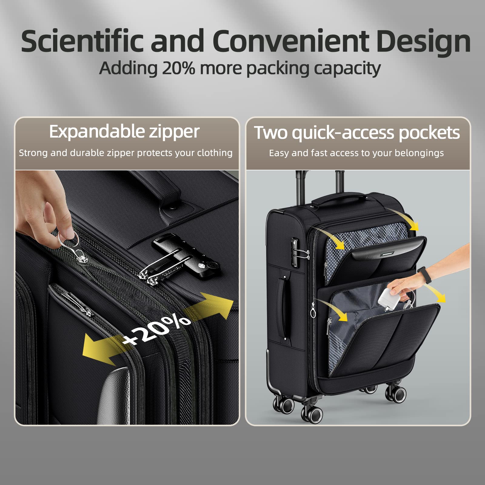 SHOWKOO 3-Piece Expandable Softside Luggage Set - Lightweight Durable Suitcases with Double Spinner Wheels & TSA Lock (20in, 24in, 28in) Black - Perfect for Air Travel, Business Trips & Family Vacations