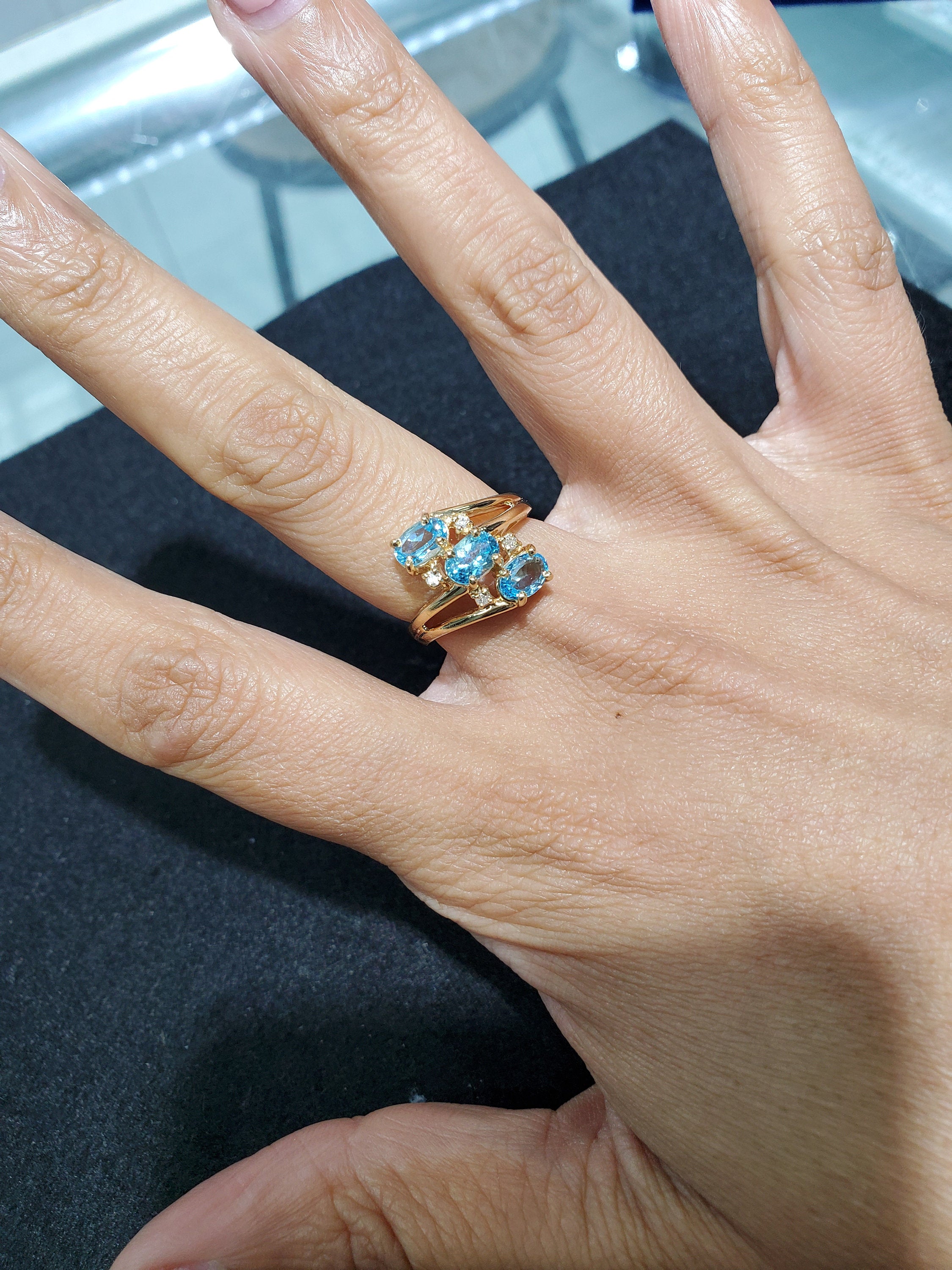 14K Yellow Gold Oval Blue Topaz Diamond Ring for Women - Elegant Engagement, Wedding, Anniversary & Gift Jewelry