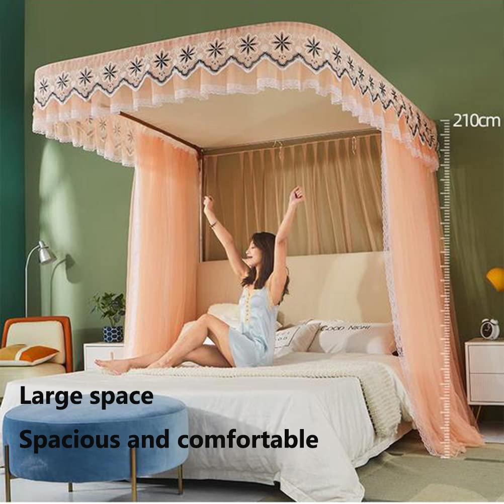 Romantic Pink Bed Canopy Mosquito Net for Single, Double & King Beds - 120X200CM Metal Frame Summer Bed Curtain for Bedroom Decor | Perfect for Outdoor Camping, Boho Bedroom & Wedding Decorations