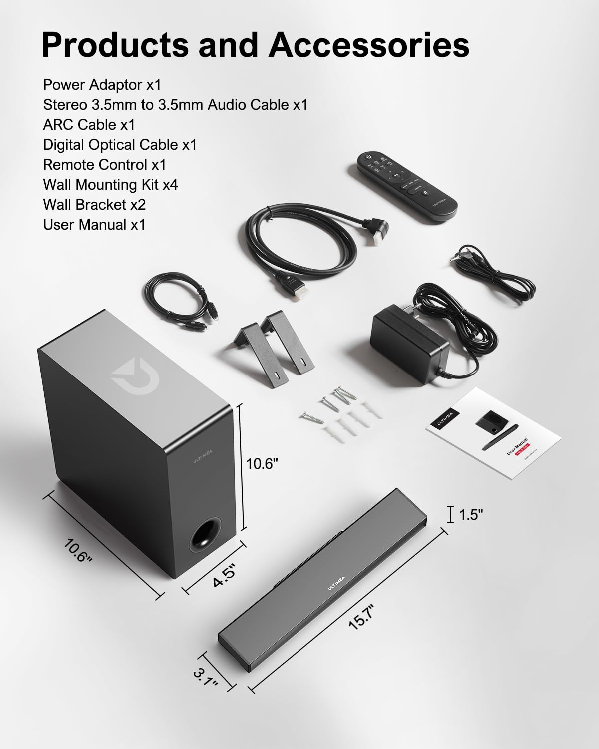 ULTIMEA Nova S40 2.1 Channel Soundbar with Wireless Subwoofer - Bluetooth 5.3 TV Sound Bar for Smart TVs, PC Gaming & Home Theater - Deep Bass Audio System with HDMI ARC/Optical/AUX Connectivity (2024 Model) - Perfect for Movie Nights, Gaming Sessions & Music Streaming