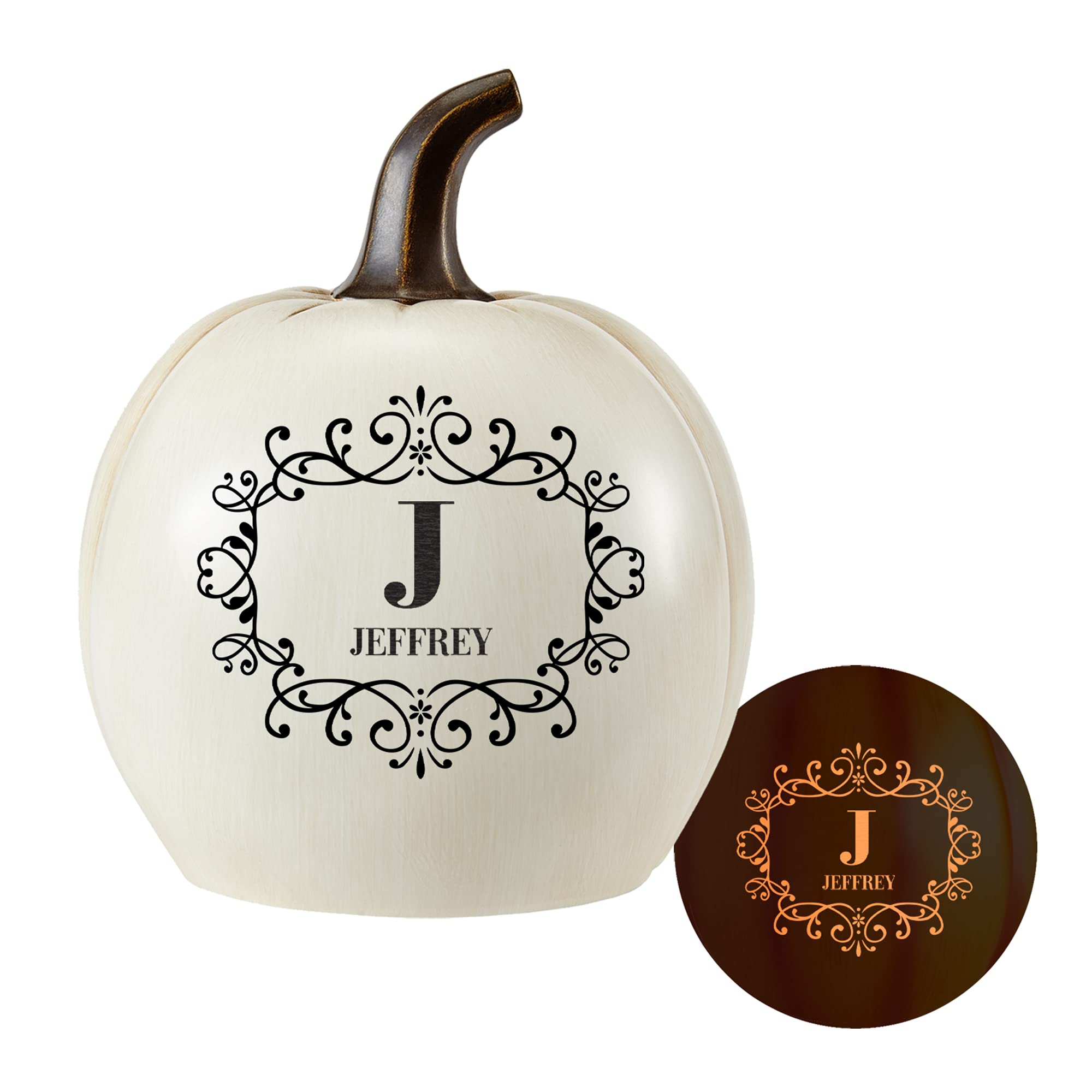 Personalized Halloween Pumpkin Decor - Custom Jack-O-Lantern with Your Name & Monogram - Small Cream Light-Up Pumpkin for Indoor/Outdoor Fall Décor - Perfect for Porch Displays, Halloween Parties & Autumn Home Decor