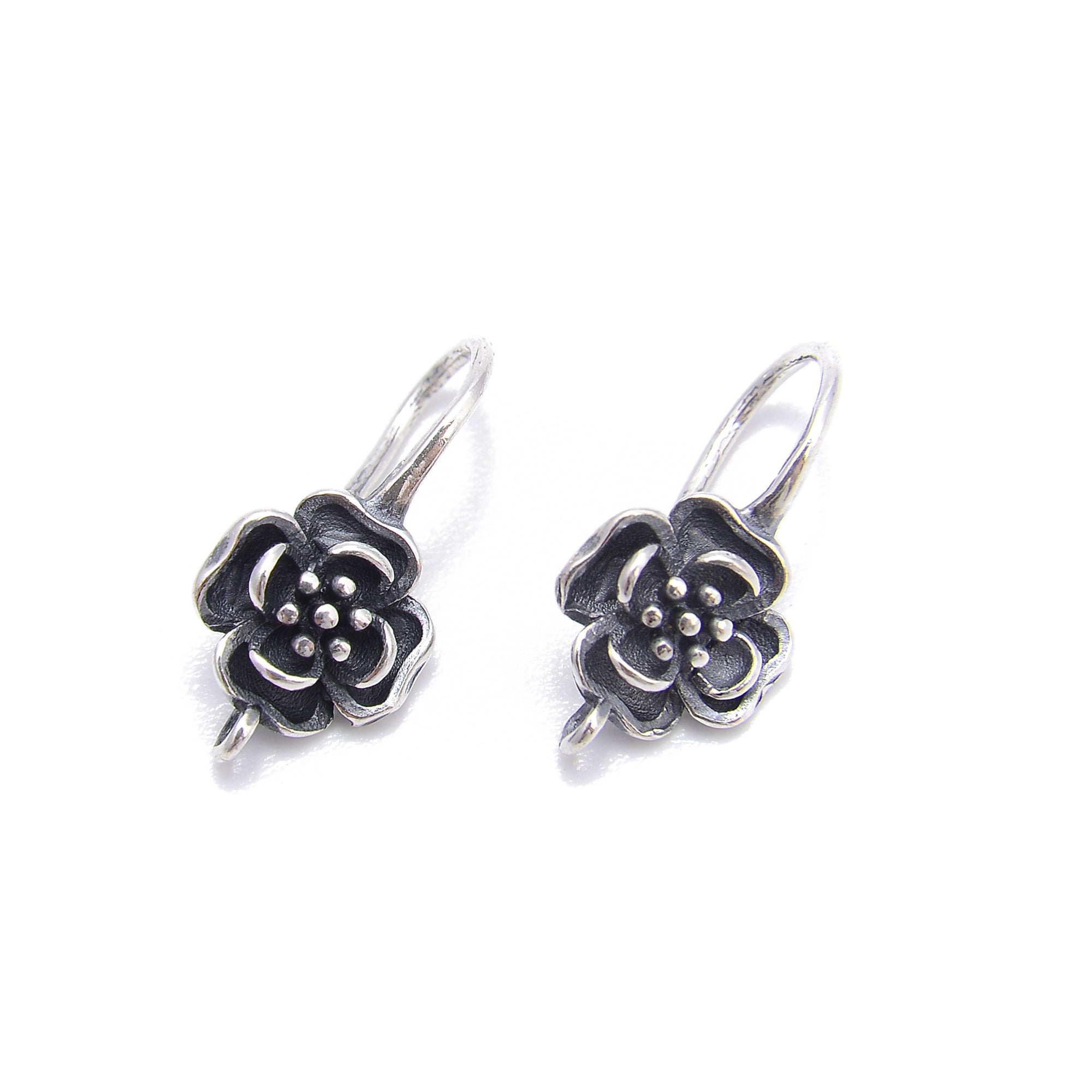 925 Sterling Silver Rose Shaped Earring Hooks - 9x18.5mm (4 Pcs/Bag) - Hypoallergenic Jewelry Findings for DIY Earrings, Handmade Crafts & Jewelry Making