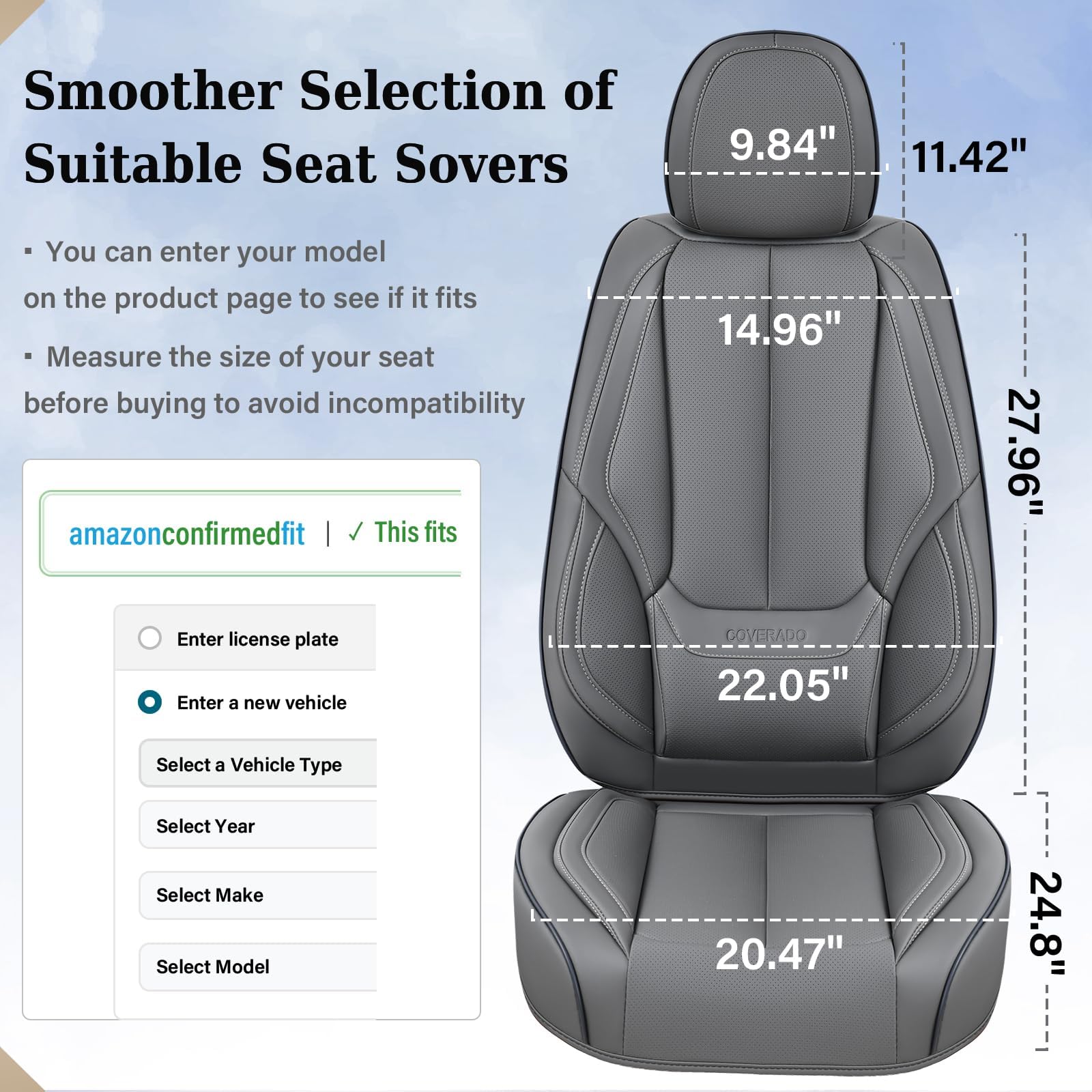 Coverado Universal Waterproof Nappa Leather Car Seat Covers - Front Seat Protectors & Cushions (Gray) for Most Vehicles | Perfect for Daily Commutes, Road Trips & Pet Protection