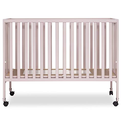 Dream On Me Quinn Full-Size Folding Crib with Removable Wheels - Adjustable Mattress Support & Patented Folding System - Modern Nursery Essential in Blush Pink | Perfect for Travel, Small Spaces & Guest Rooms