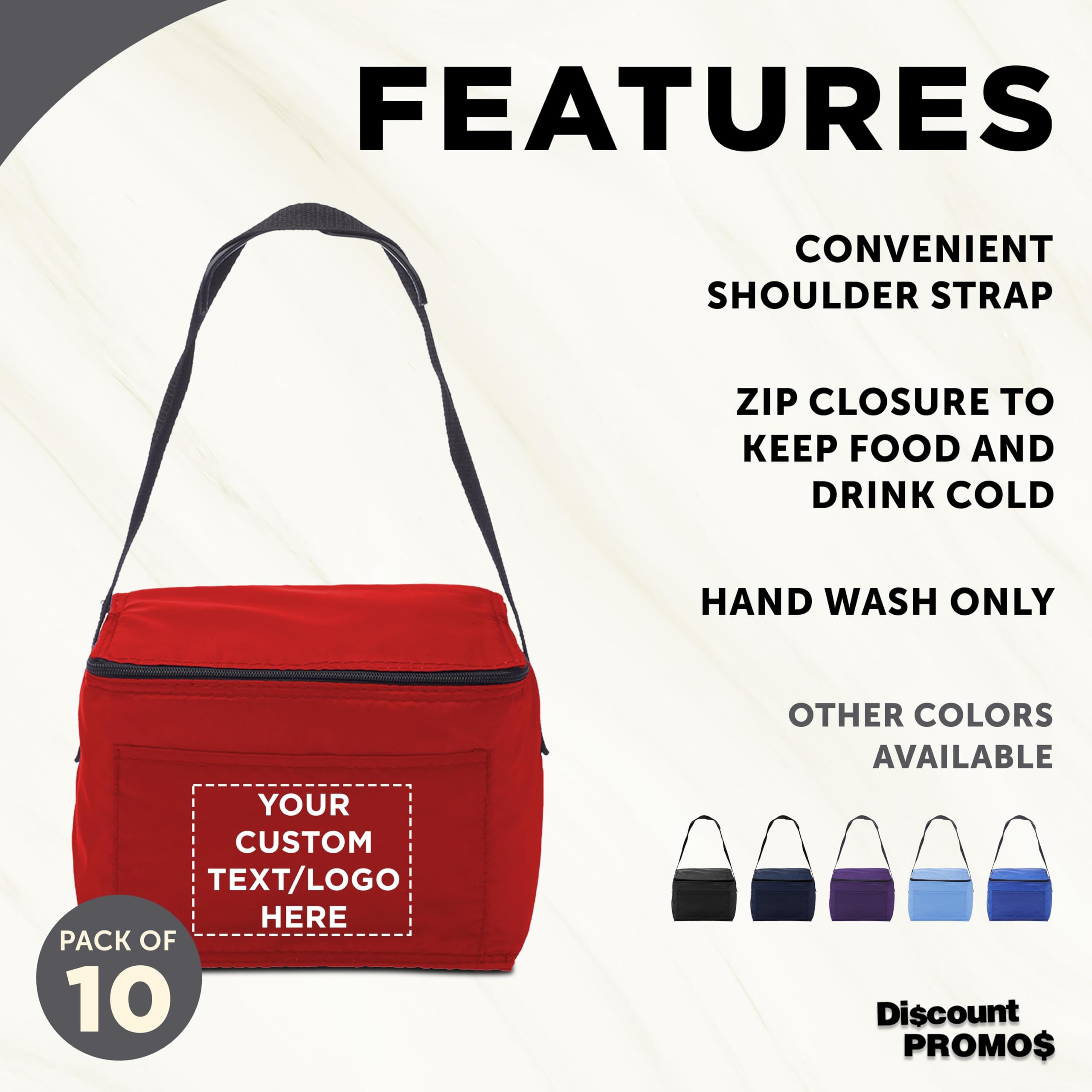Custom Insulated Small Lunch Bags Set of 10 - Personalized Bulk Pack for Office, Picnic & Beach - Fits 6 Cans | Perfect for Meal Prep, School Lunches & Outdoor Activities - Red