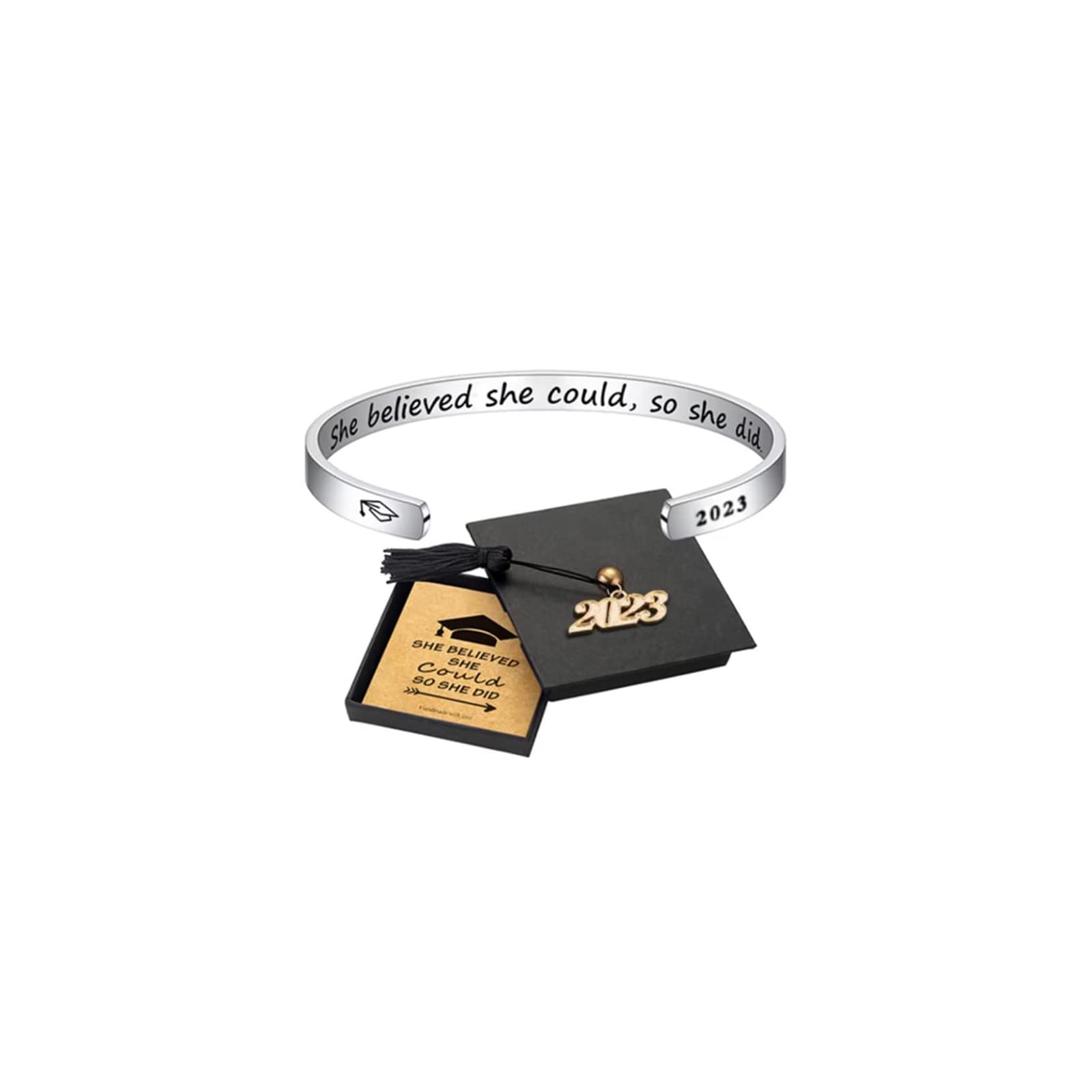 2023 Graduation Gift Cuff Bracelet for Women - Inspirational Quote Stainless Steel Bangle | Motivational Graduation Gift for Her | Perfect for College Graduation Ceremony, Commencement Party & Encouragement Present