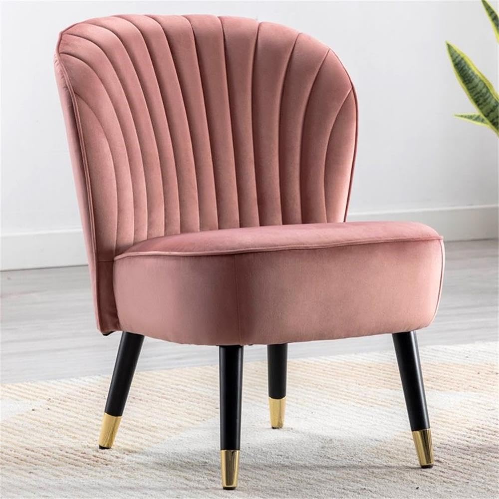 Jane Modern Wood and Velvet Fabric Upholstered Accent Chair in Pink - Stylish Living Room Seating for Home Office, Bedroom or Lounge Area