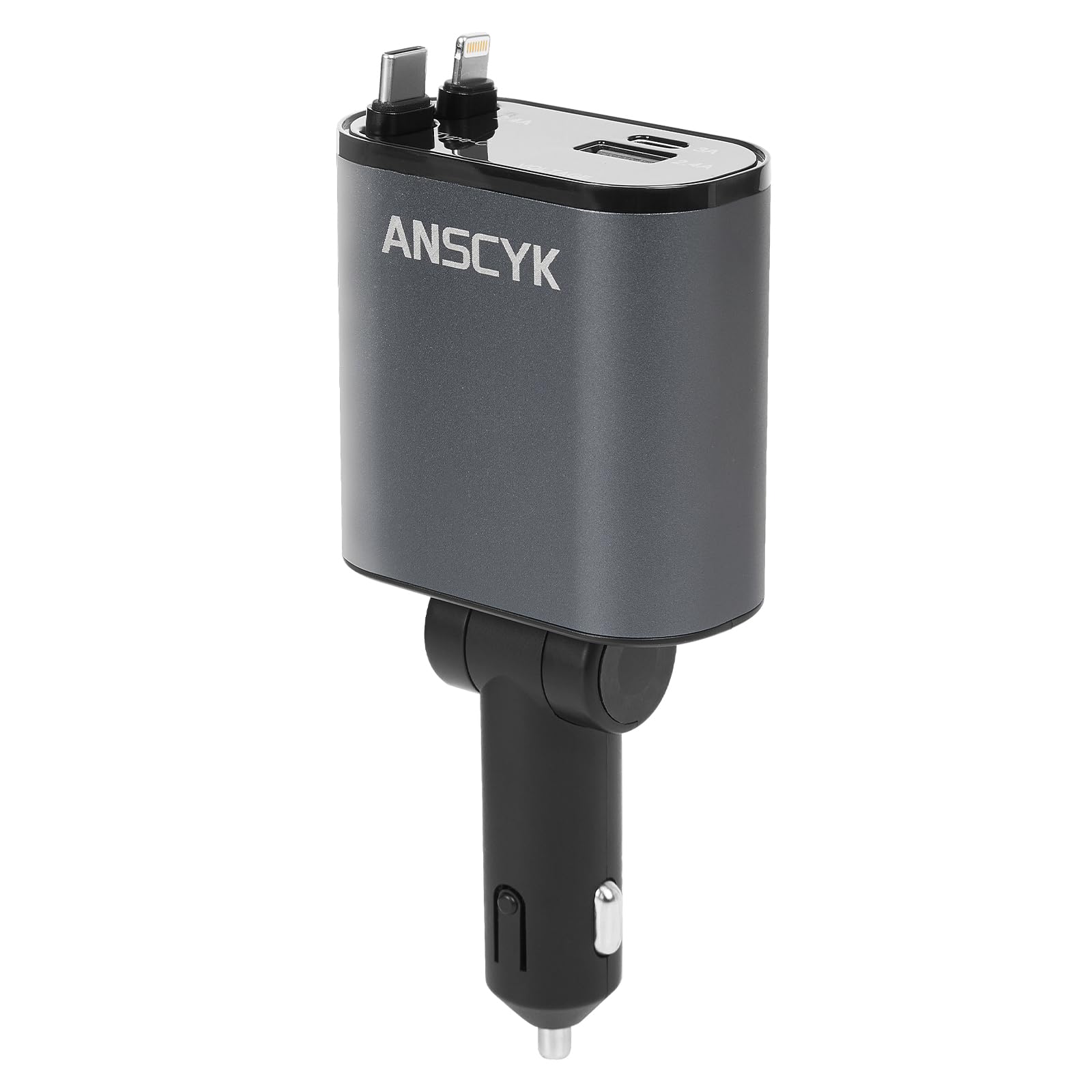 ANSCYK 60W 4-in-1 Retractable Car Charger with 2 Cables - Fast Charging for iPhone 16/15/14/13/12/11, Samsung Galaxy, Google Pixel - Perfect Car Accessory for Road Trips & Daily Commute