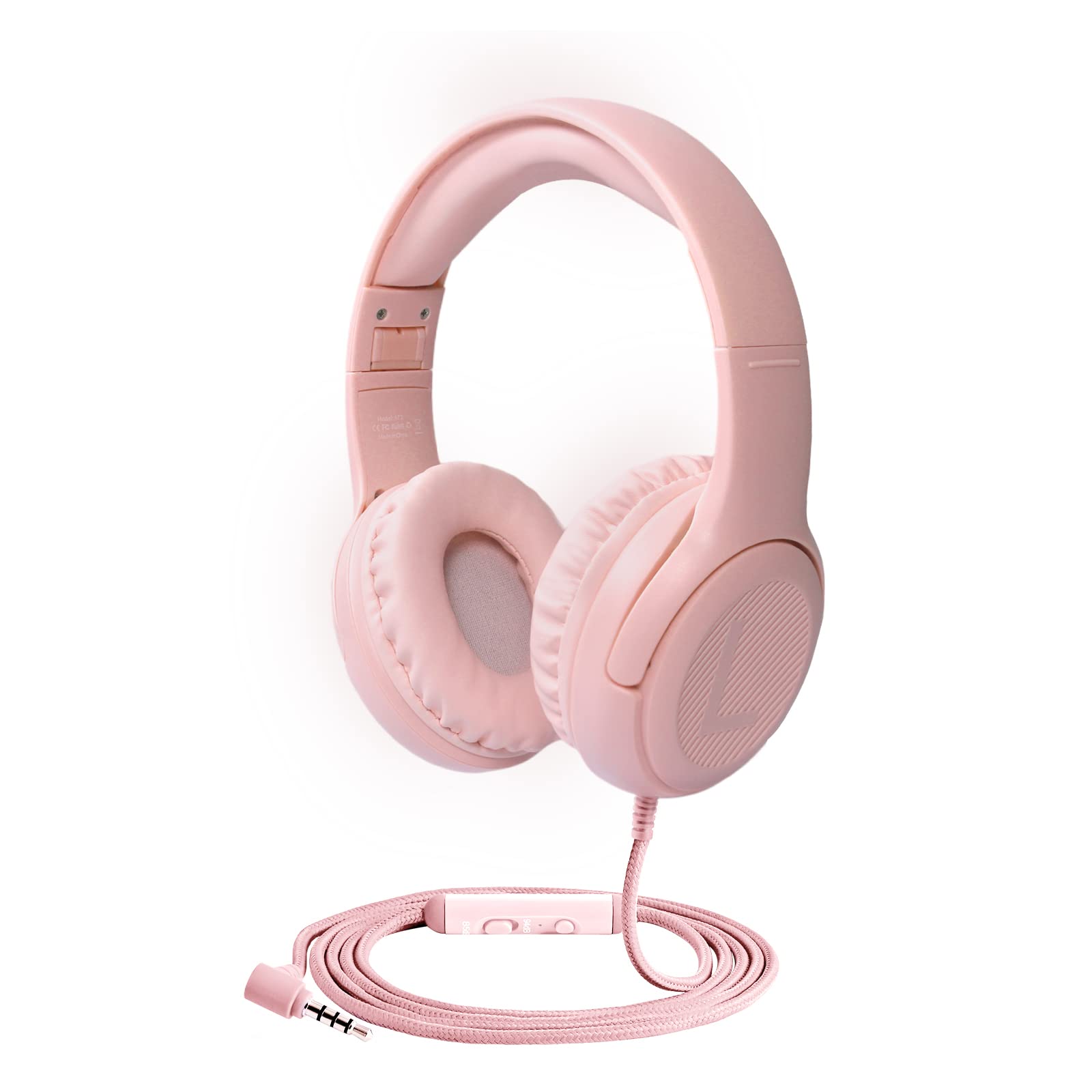**Foldable Kids Headphones with Microphone - Tangle-Free Stereo Wired On-Ear Headset for Children & Teens - 3.5mm Jack Compatible with Smartphones, Tablets, Kindle - Ideal for School, Airplane Travel (Pink)**