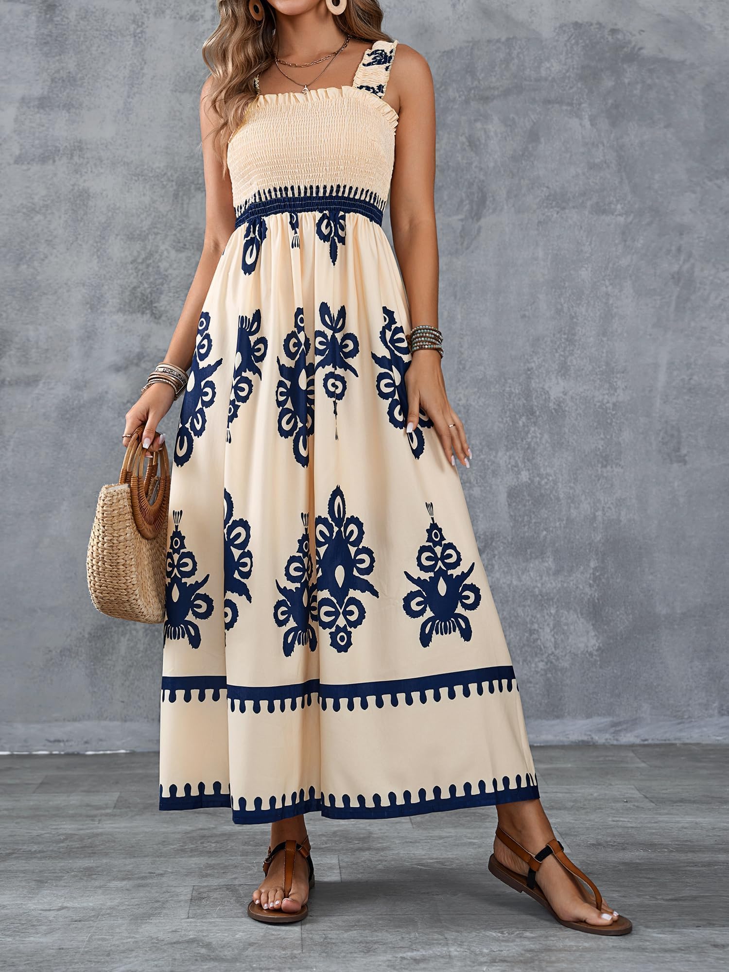 Boho Maxi Dress for Women - Square Neck Long Summer Sundress Casual Beach Vacation Dress 2025 | Perfect for Spring, Summer, Beach Getaways & Outdoor Events