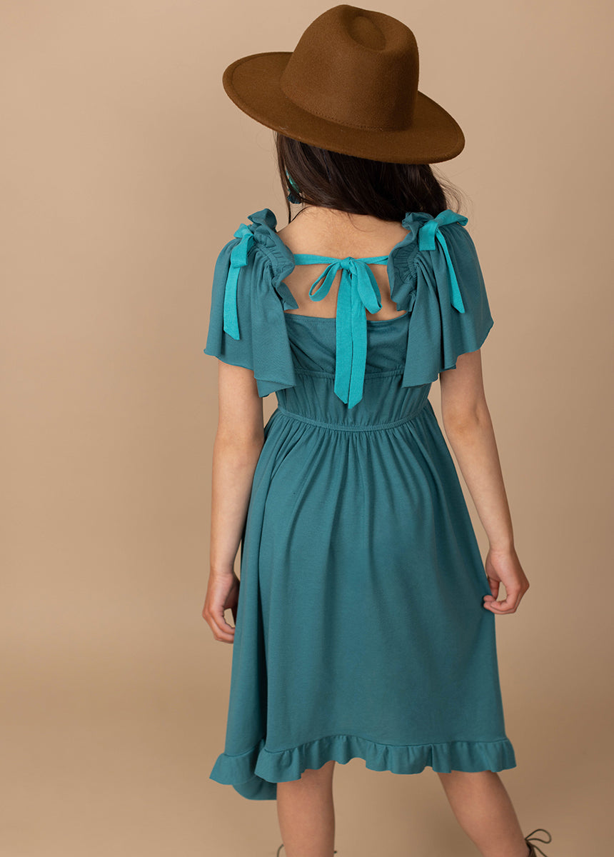 Franny Dress in Teal - Women's Floral Summer Dress with Pockets, Casual Boho Maxi Dress for Beach, Vacation & Outdoor Events