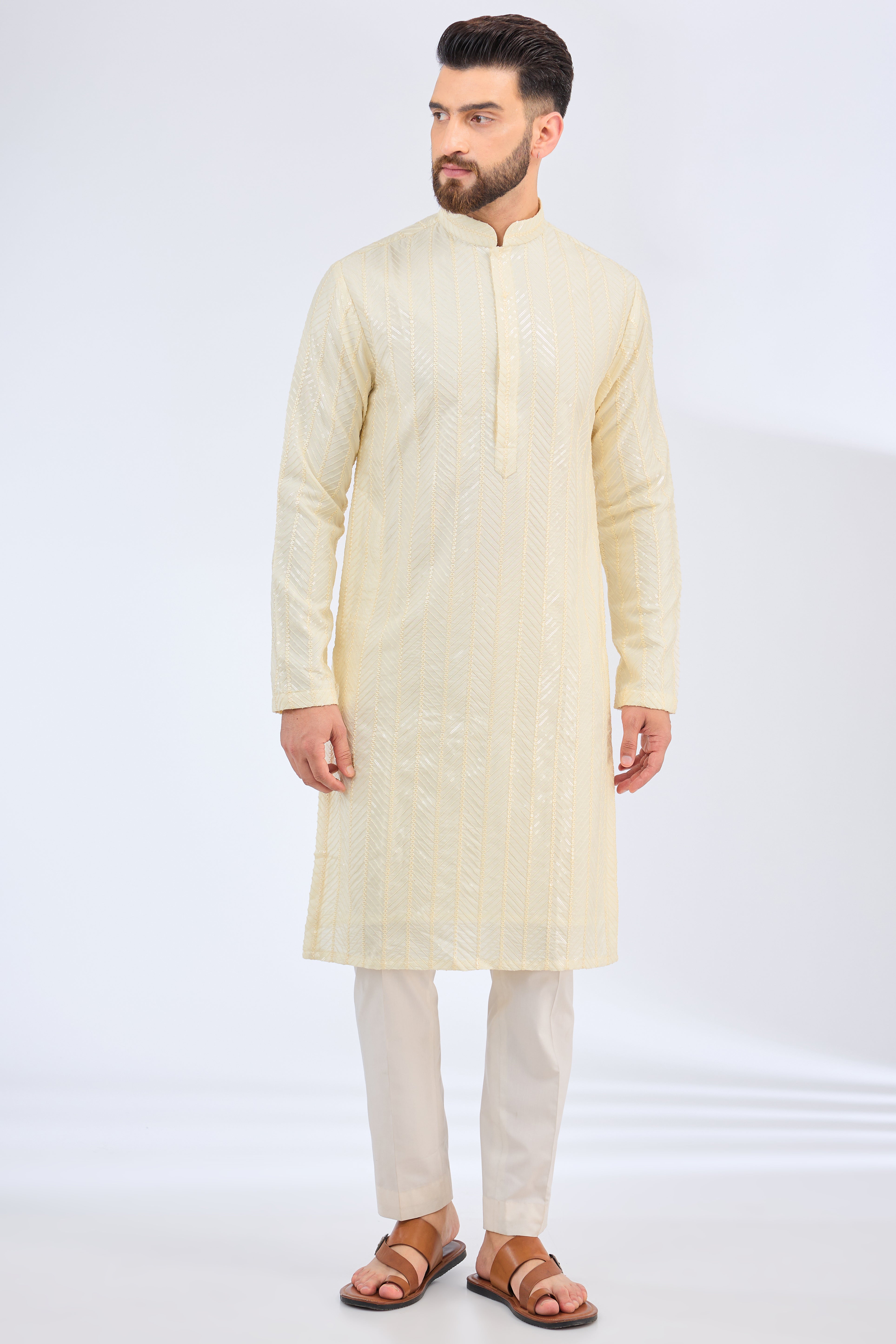 Elegant Ivory Cream Sequin Embroidered Kurta for Women - Perfect for Festivals, Weddings & Special Occasions