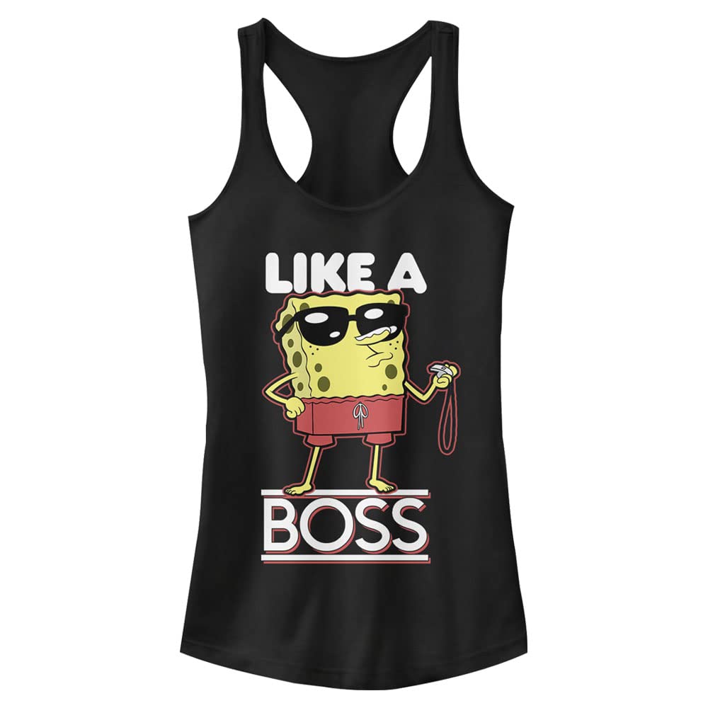 Nickelodeon Women's Spongebob Squarepants Like a Boss Junior's Racerback Tank Top - Cute Cartoon Graphic Tee for Casual Wear & Summer Outfits