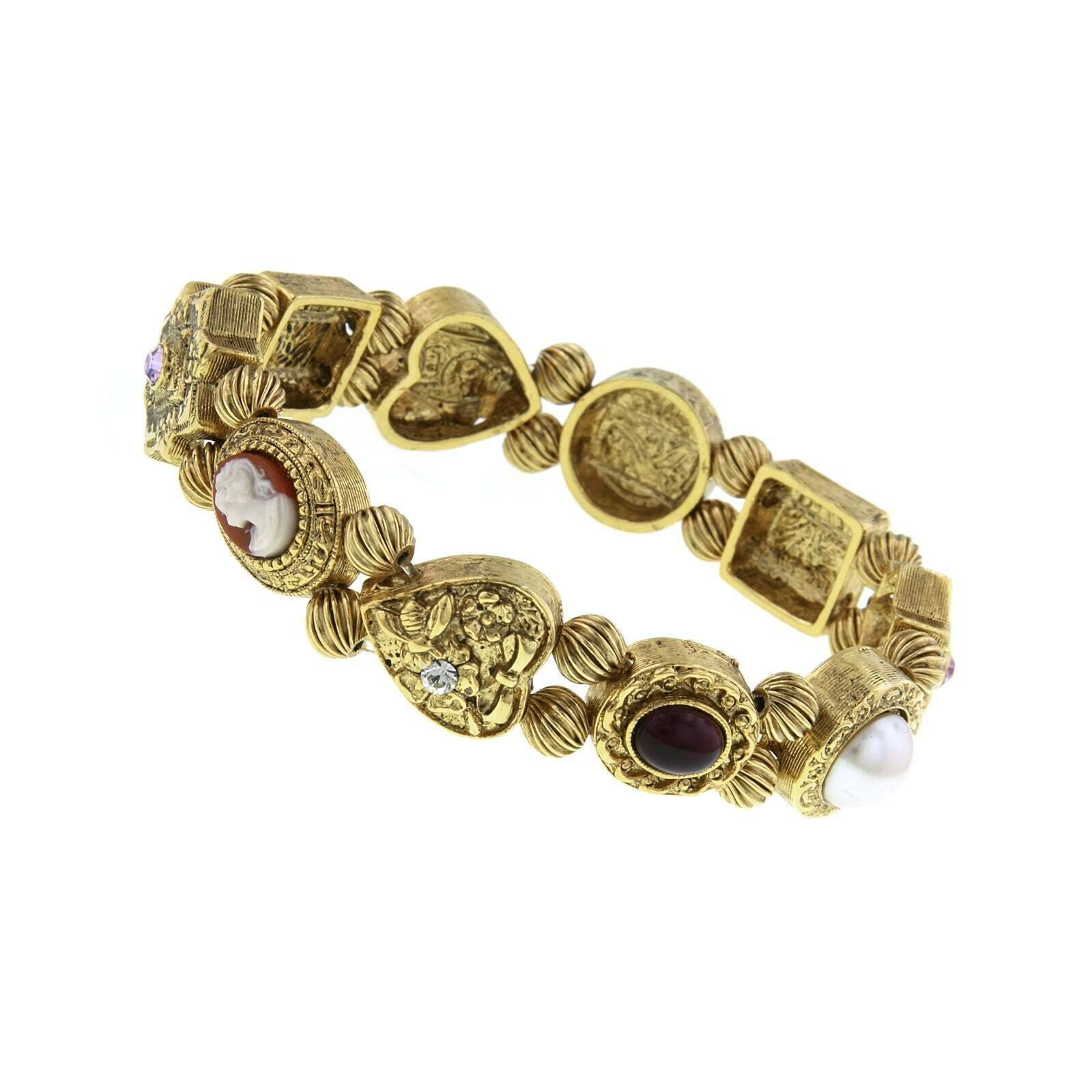 Vintage 1928 Jewelry Cameo Charm Stretch Bracelet - Elegant Adjustable Bangle for Women, Perfect for Parties, Weddings & Everyday Wear