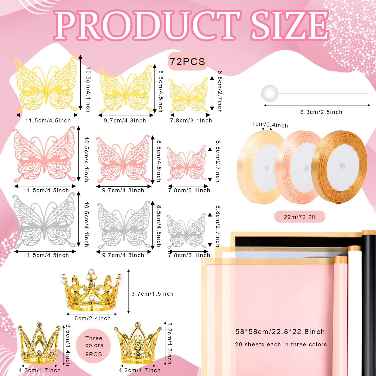241 Pcs Waterproof Flower Bouquet Wrapping Paper Set with 3D Butterflies & Crown Ribbons - DIY Floral Arrangement Supplies for Weddings, Birthdays, Florist Crafts | Perfect for Gift Wrapping, Party Decorations & Handmade Bouquets