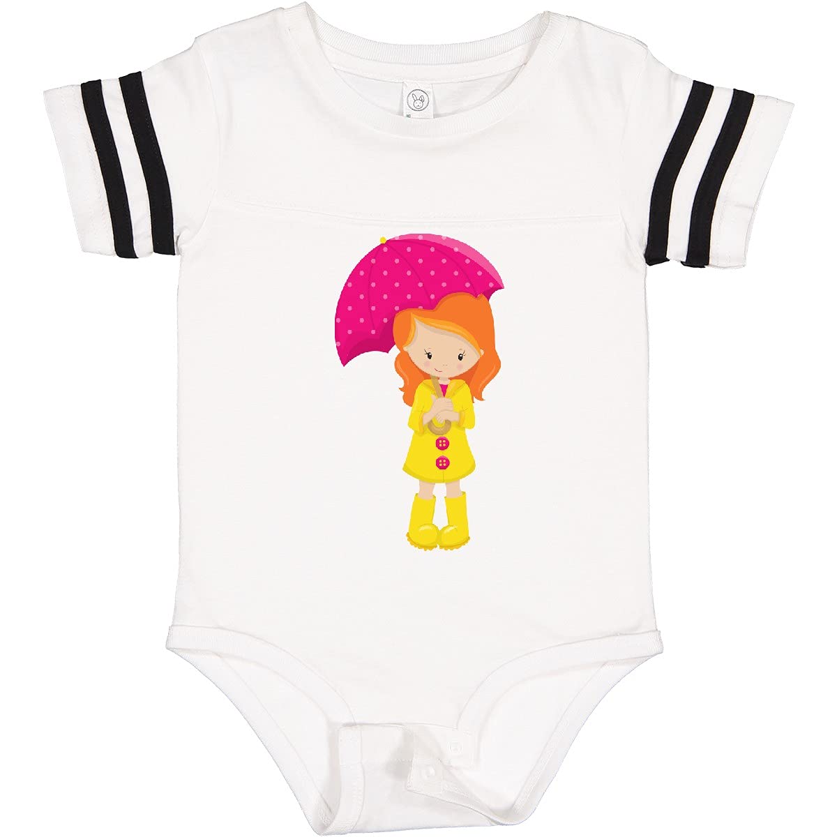 Inktastic Cute Orange Hair Baby Girl in Raincoat with Umbrella - Soft Cotton Bodysuit for Infants - Perfect for Rainy Day Outfits & Photoshoots