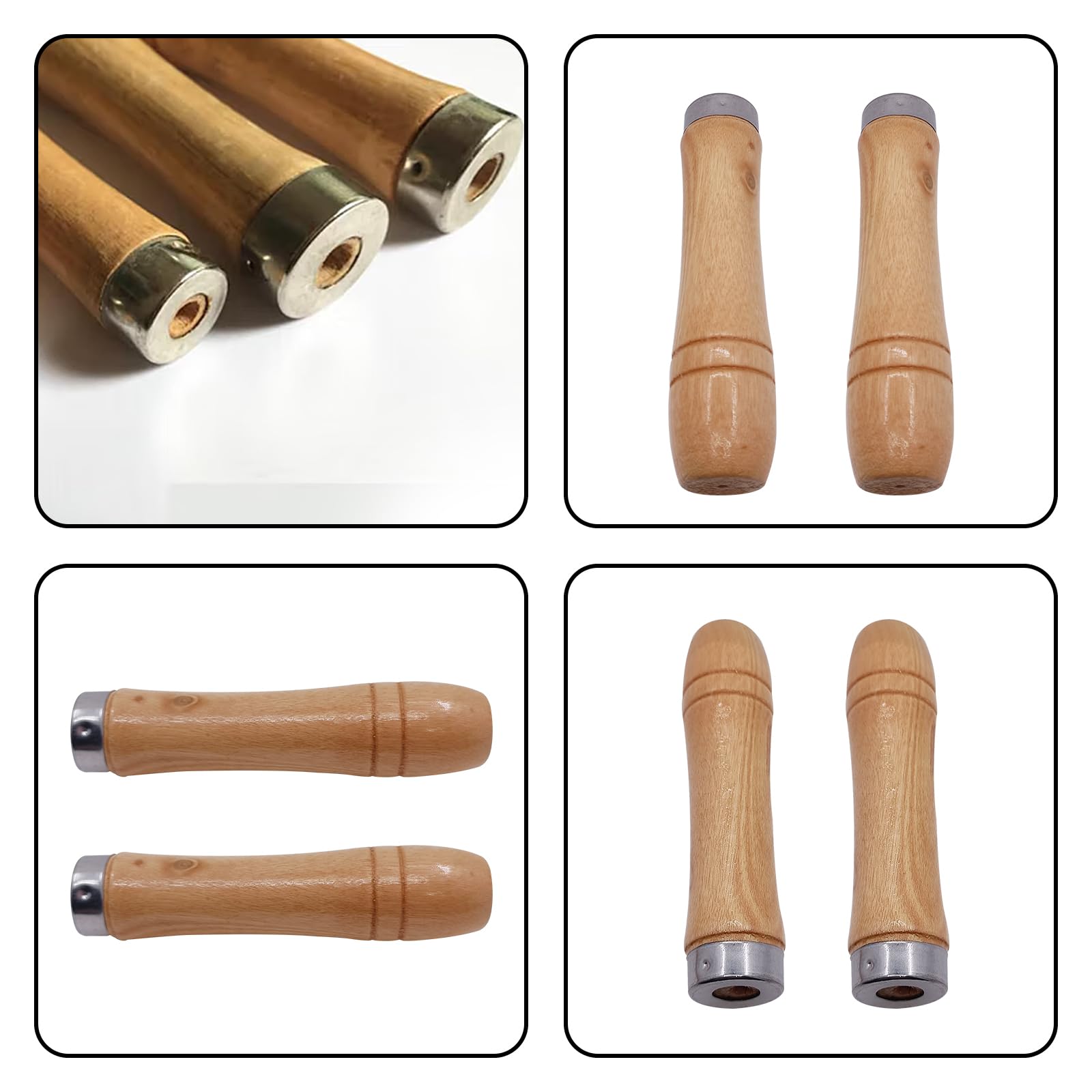 4-Piece Wooden File Handle Set with Heavy-Duty Metal Collars - Compatible with 6