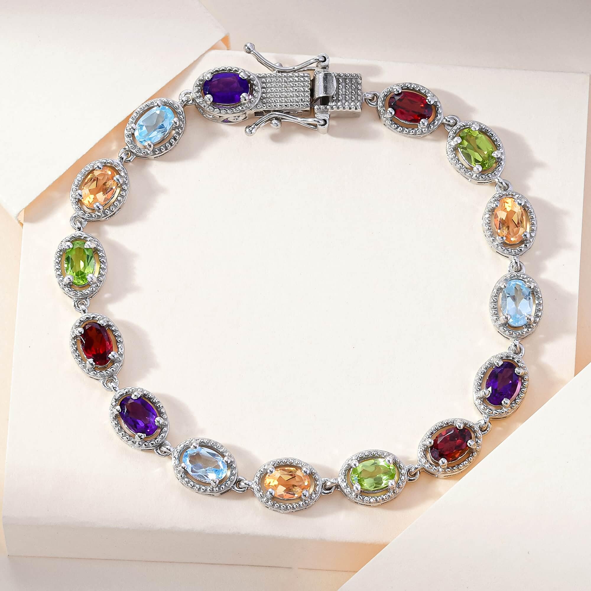 Shop LC 925 Sterling Silver Platinum Plated Gemstone Tennis Bracelet for Women | 6x4mm Birthstone Jewelry | Elegant Birthday Gifts for Her, Wife, Girlfriend | Perfect for Anniversaries, Valentine's Day & Special Occasions