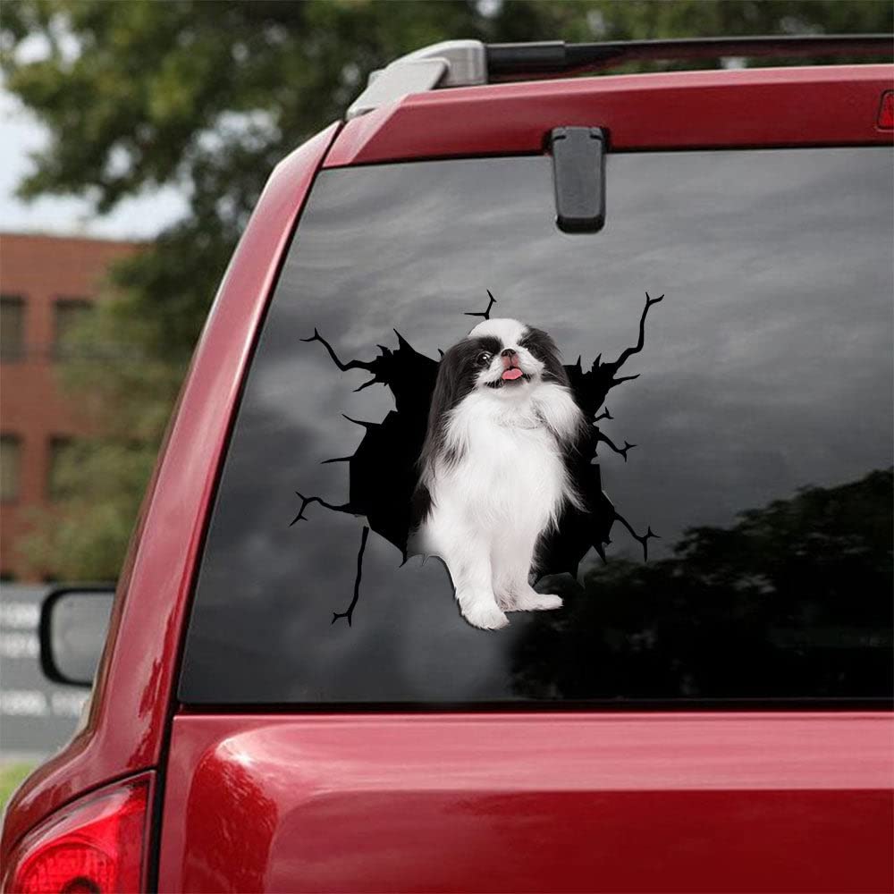 Japanese Chin Dog Cracked Glass Car Sticker - Funny Vinyl Decal for Car Window, Bumper, Laptop - Perfect Gift for Dog Lovers & Pet Moms - Great for Personalizing Vehicles, Water Bottles, Notebooks