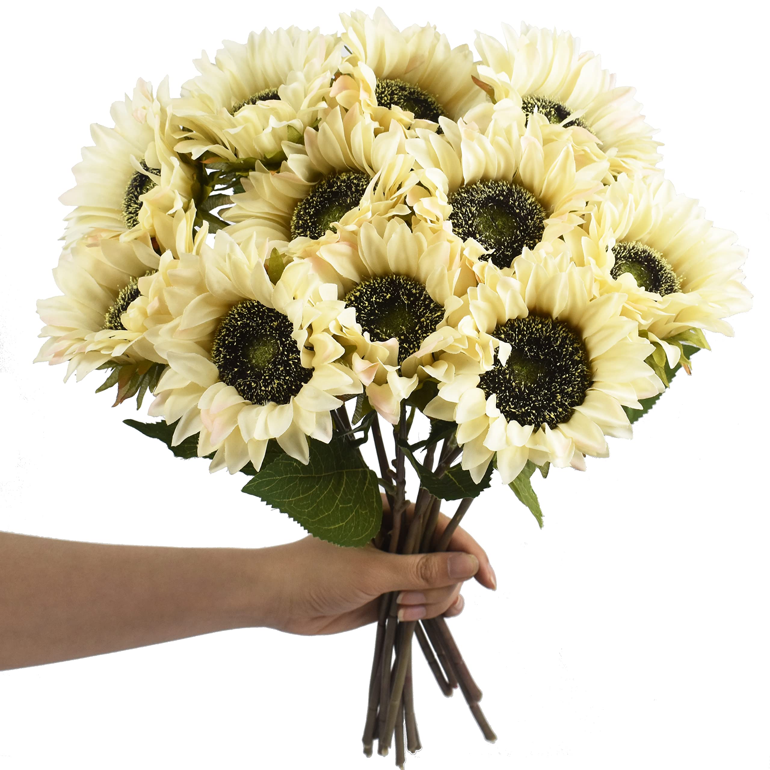 8 Pack Artificial Sunflower Stems - Realistic Silk Fake Sunflowers for Wedding Bouquets, Bridal Decor, Home & Outdoor Arrangements - Long Stem Yellow Flowers for Centerpieces, Parties & Events