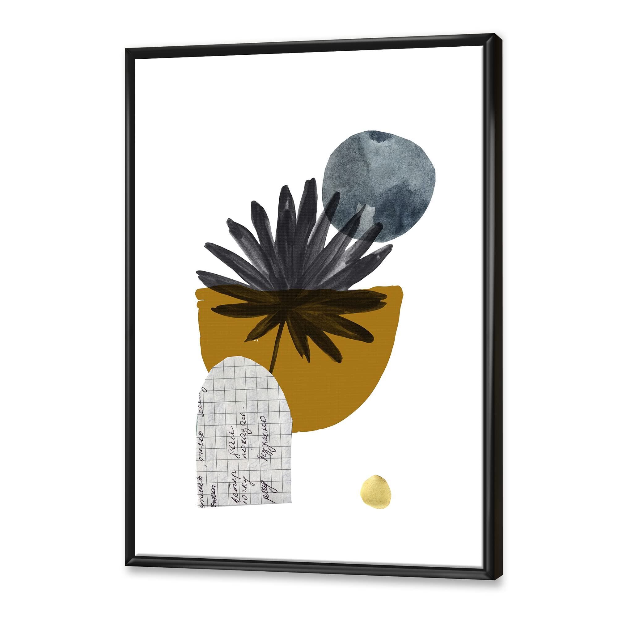 DesignQ Tropical Palm Leaf & Abstract Geometry Shapes I - Modern Framed Canvas Wall Art Print for Living Room, Bedroom & Office Decor