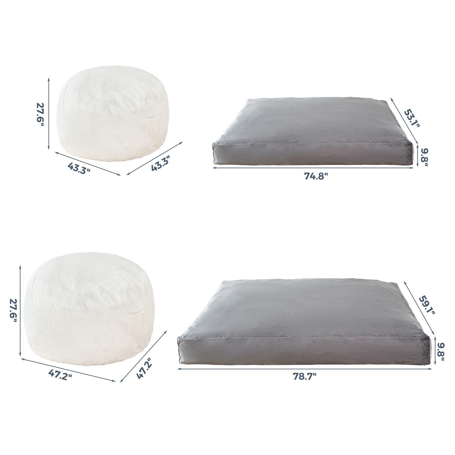 MAXYOYO Velvet Bean Bag Bed with Faux Fur Removable Cover - Convertible Bean Bag Chair to Bed for Living Room & Bedroom (Beige) - Perfect for Lounging, Gaming & Small Space Living